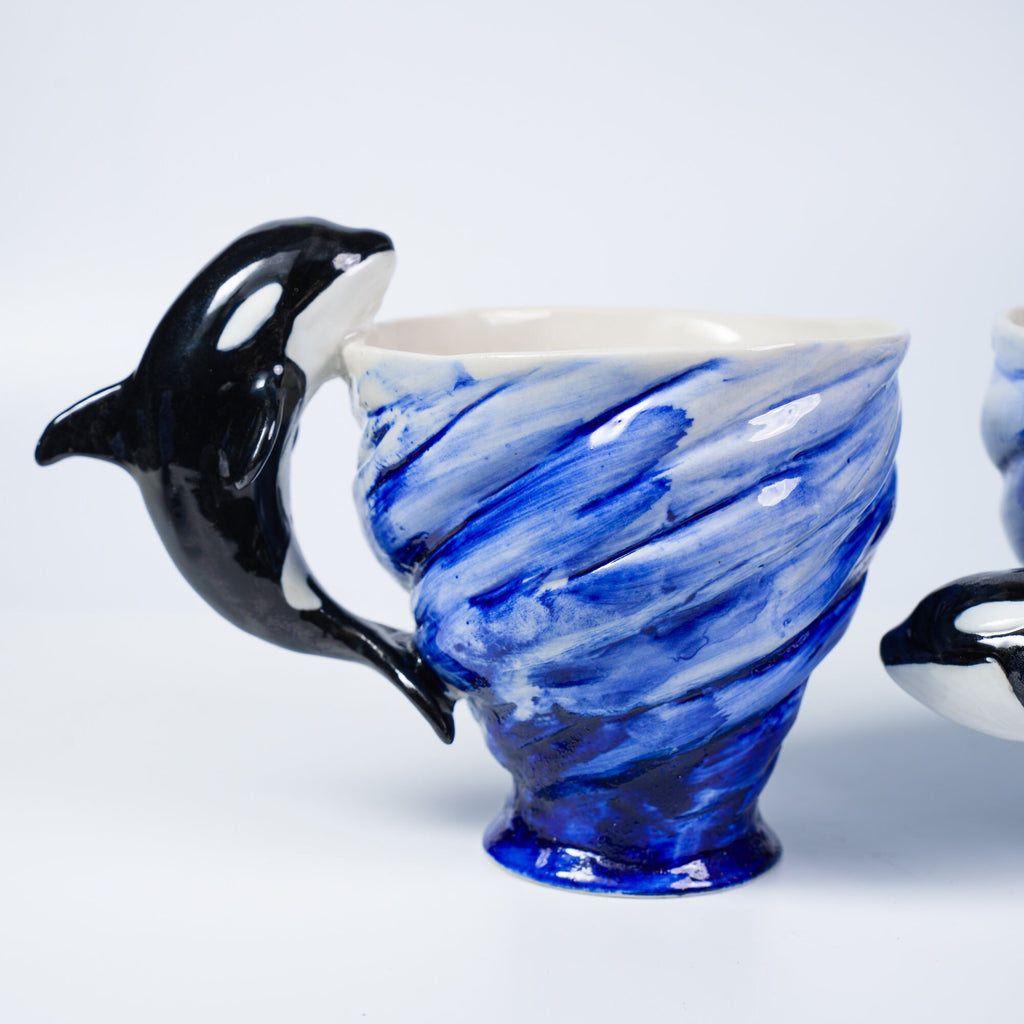 Orca Mug 13.4oz Handmade Ceramic Mug Housewarmig Gift Home Kitchen Decor Ocean Mug Whale Mug Pottery Mug Unique gift Ocean Lover Gift Y2K