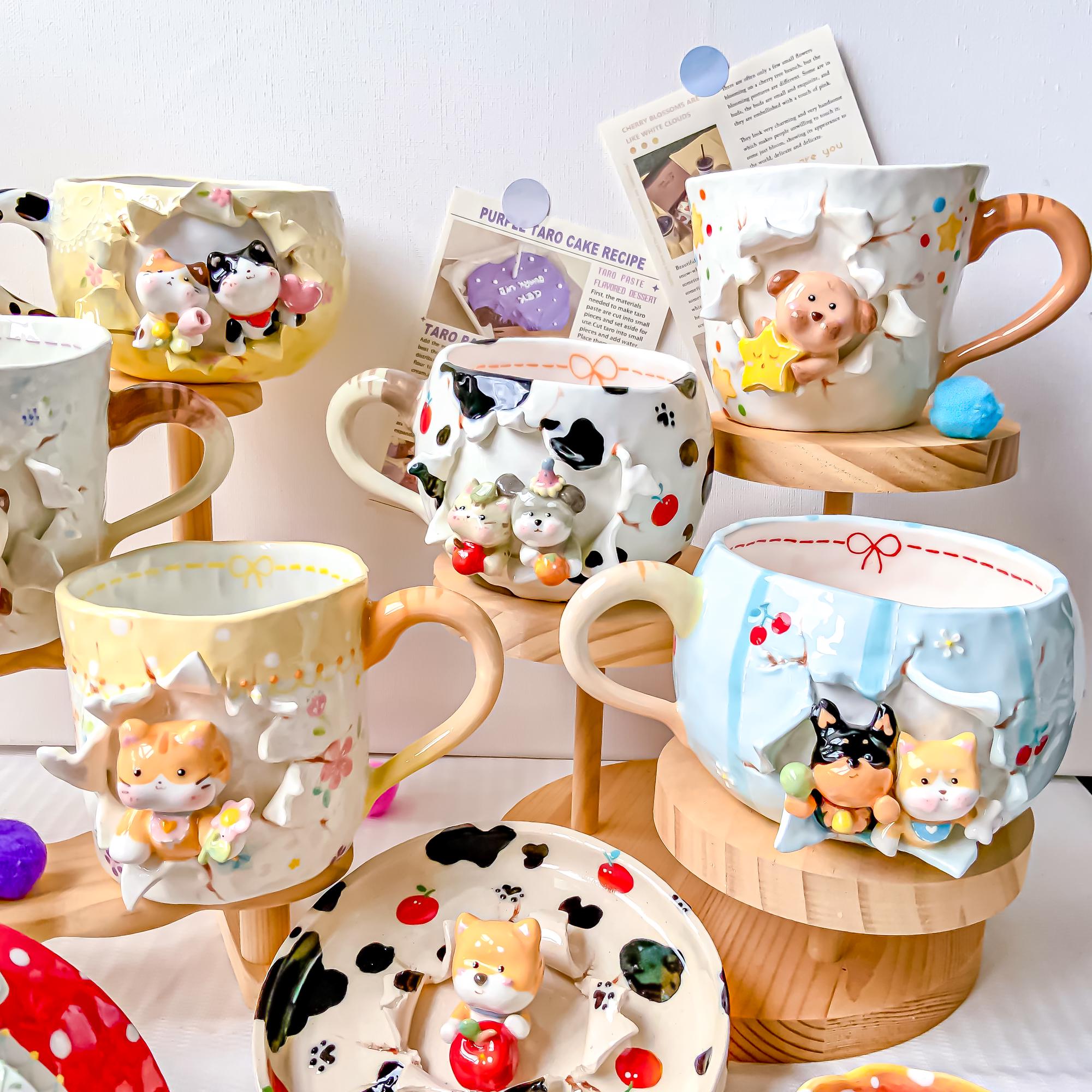 Custom Cute Pet Mug Kawaii Whimsical Dog Ceramic Cup Personalized 3D Handmade Cat Mugs Animal Y2K Anime Unique Pet Lovers Chirstmas Gift