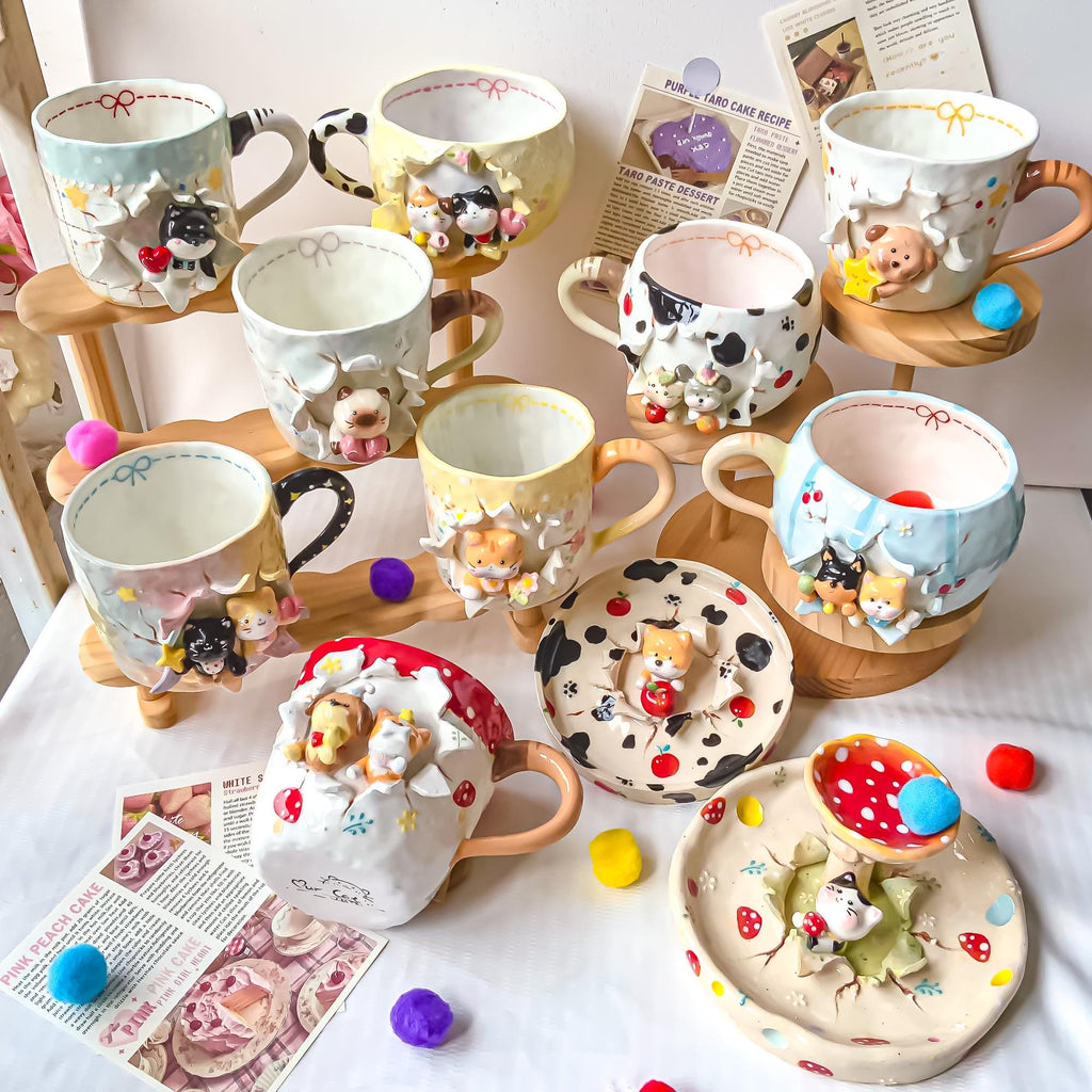 Custom Cute Pet Mug Kawaii Whimsical Dog Ceramic Cup Personalized 3D Handmade Cat Mugs Animal Y2K Anime Unique Pet Lovers Chirstmas Gift