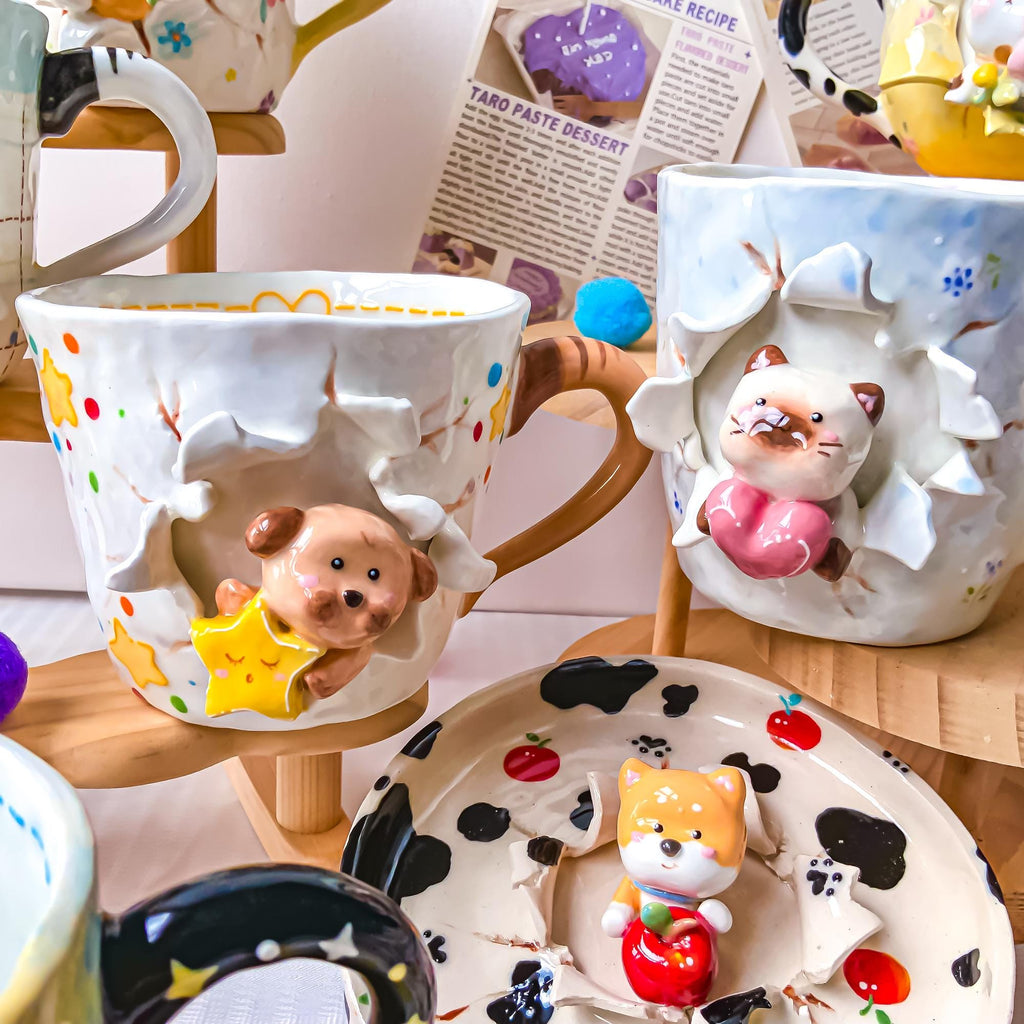 Custom Cute Pet Mug Kawaii Whimsical Dog Ceramic Cup Personalized 3D Handmade Cat Mugs Animal Y2K Anime Unique Pet Lovers Chirstmas Gift