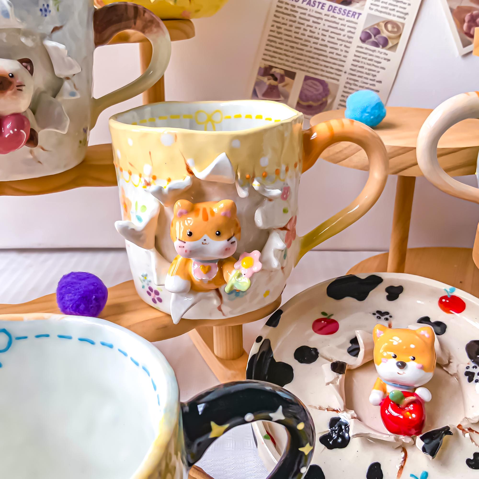 Custom Cute Pet Mug Kawaii Whimsical Dog Ceramic Cup Personalized 3D Handmade Cat Mugs Animal Y2K Anime Unique Pet Lovers Chirstmas Gift