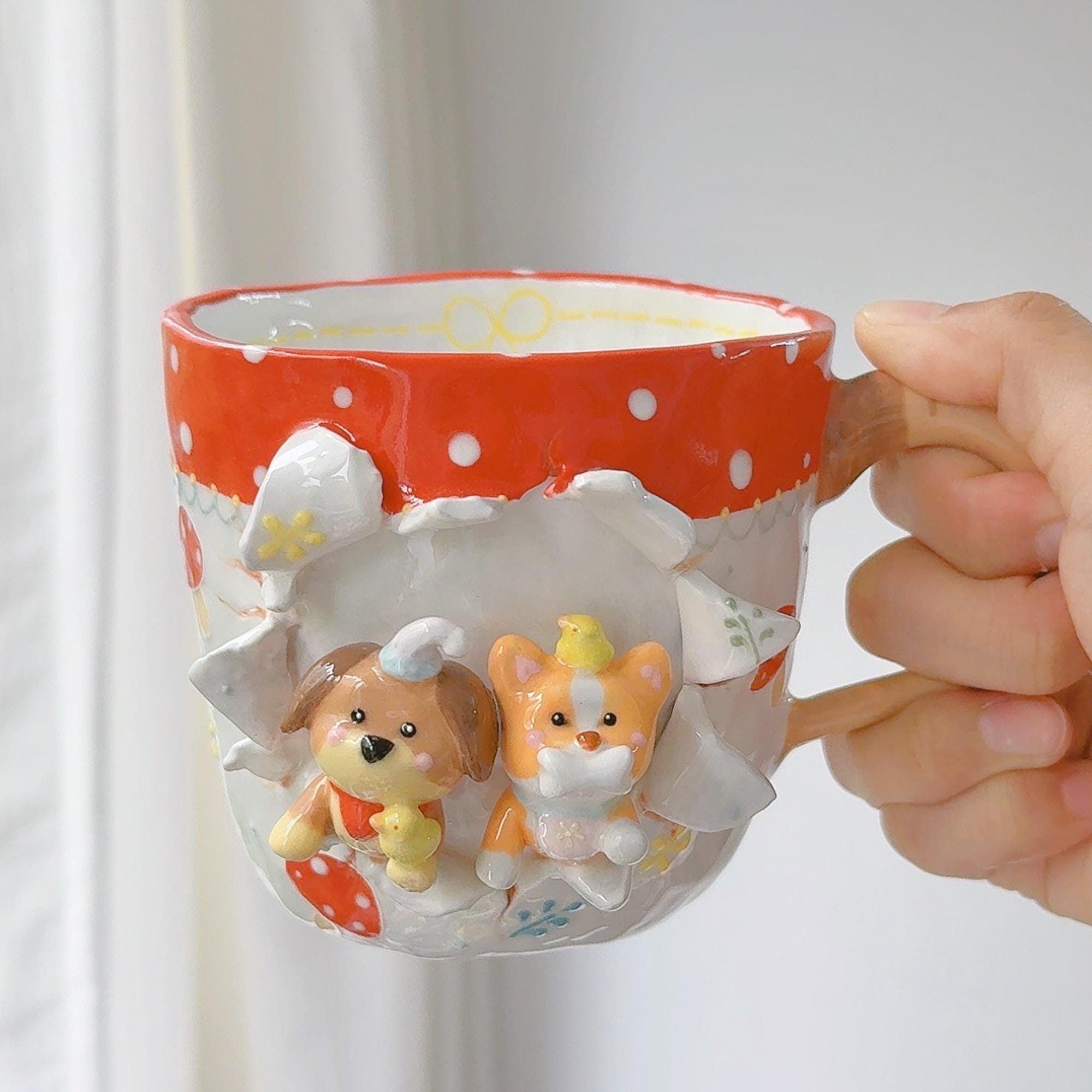 Personalized Cute Pet Coffee Mug Cat&Dog Figurine Birthday Gift Custom Handmade Cartoon Pottery Mug Handpainted 3D Beer Hot Chocoolate Cup
