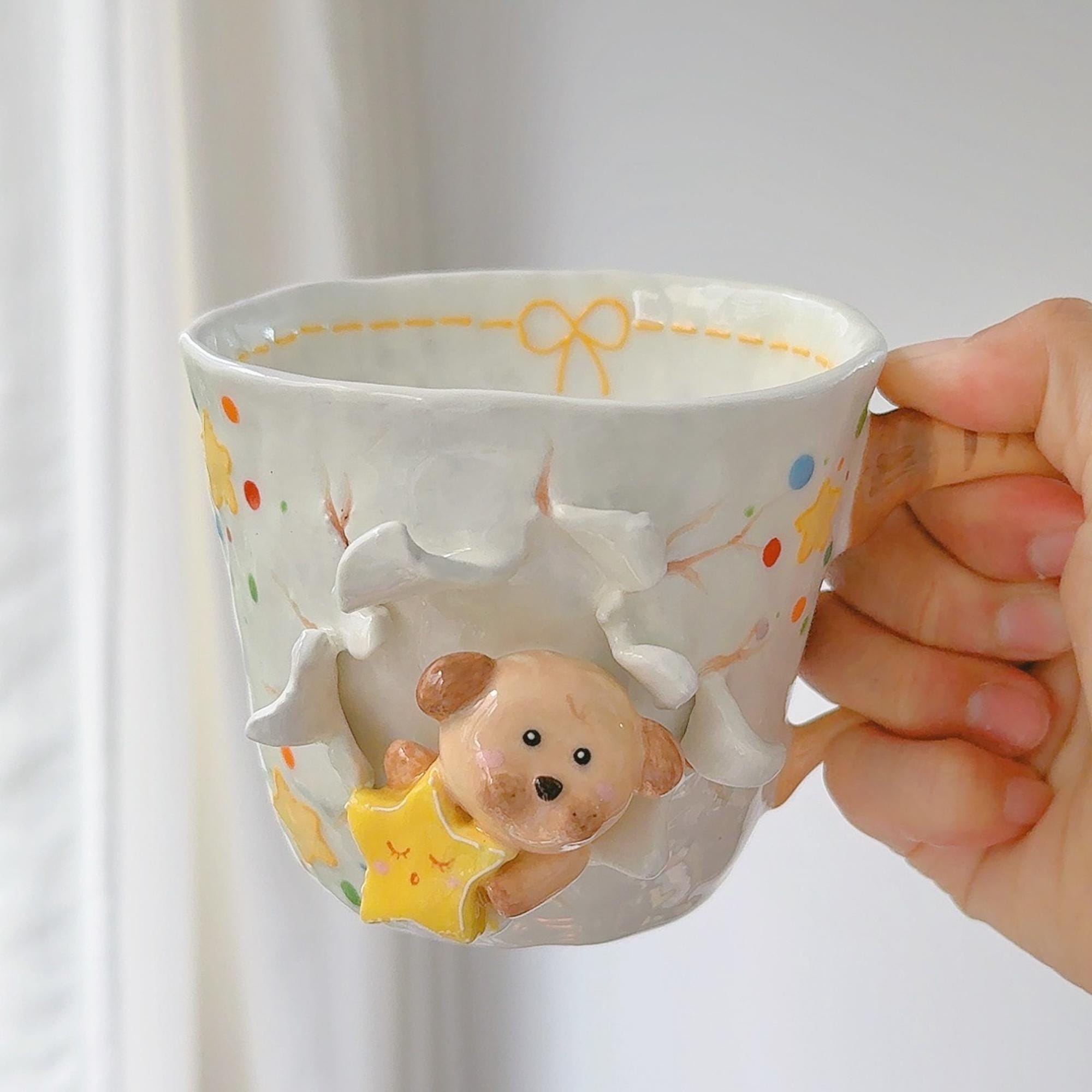 Personalized Cute Pet Coffee Mug Cat&Dog Figurine Birthday Gift Custom Handmade Cartoon Pottery Mug Handpainted 3D Beer Hot Chocoolate Cup