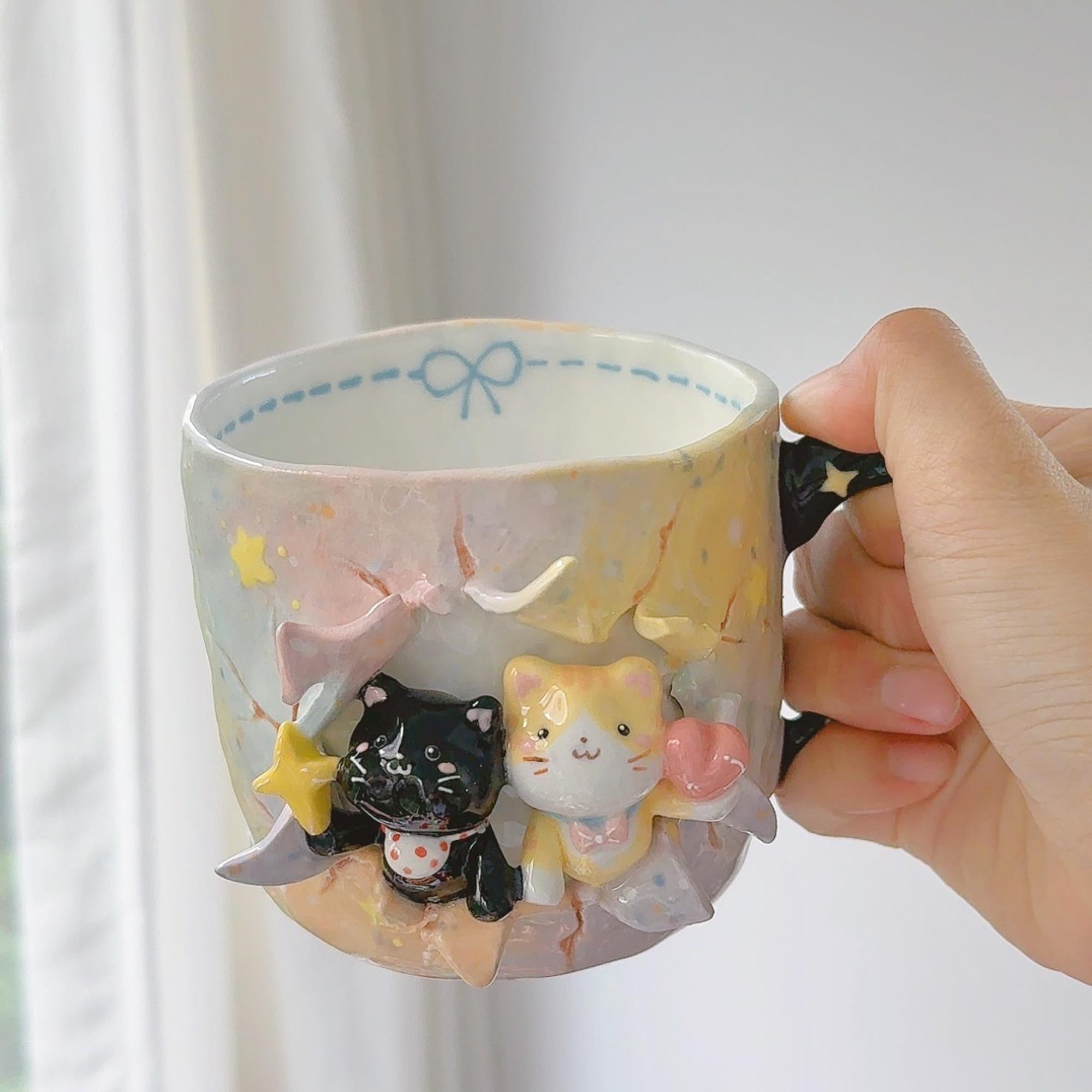 Personalized Cute Pet Coffee Mug Cat&Dog Figurine Birthday Gift Custom Handmade Cartoon Pottery Mug Handpainted 3D Beer Hot Chocoolate Cup