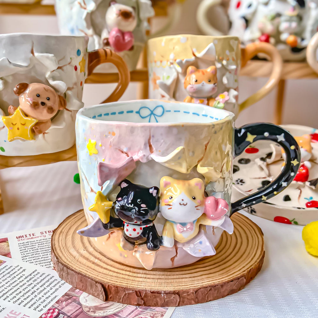 Custom Cute Pet Mug Kawaii Whimsical Dog Ceramic Cup Personalized 3D Handmade Cat Mugs Animal Y2K Anime Unique Pet Lovers Chirstmas Gift