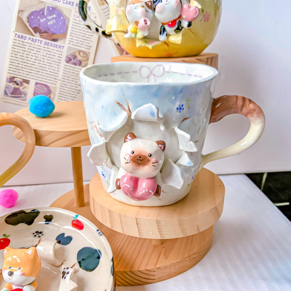 Custom Cute Pet Mug Kawaii Whimsical Dog Ceramic Cup Personalized 3D Handmade Cat Mugs Animal Y2K Anime Unique Pet Lovers Chirstmas Gift
