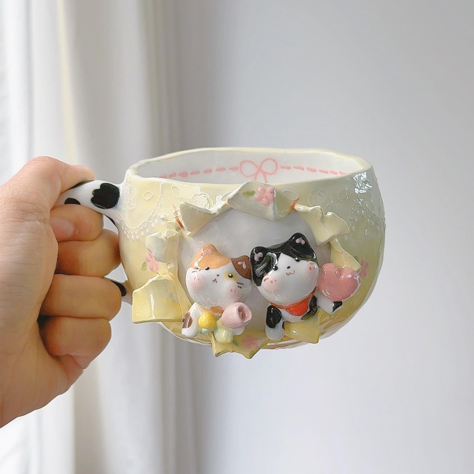 Personalized Cute Pet Coffee Mug Cat&Dog Figurine Birthday Gift Custom Handmade Cartoon Pottery Mug Handpainted 3D Beer Hot Chocoolate Cup