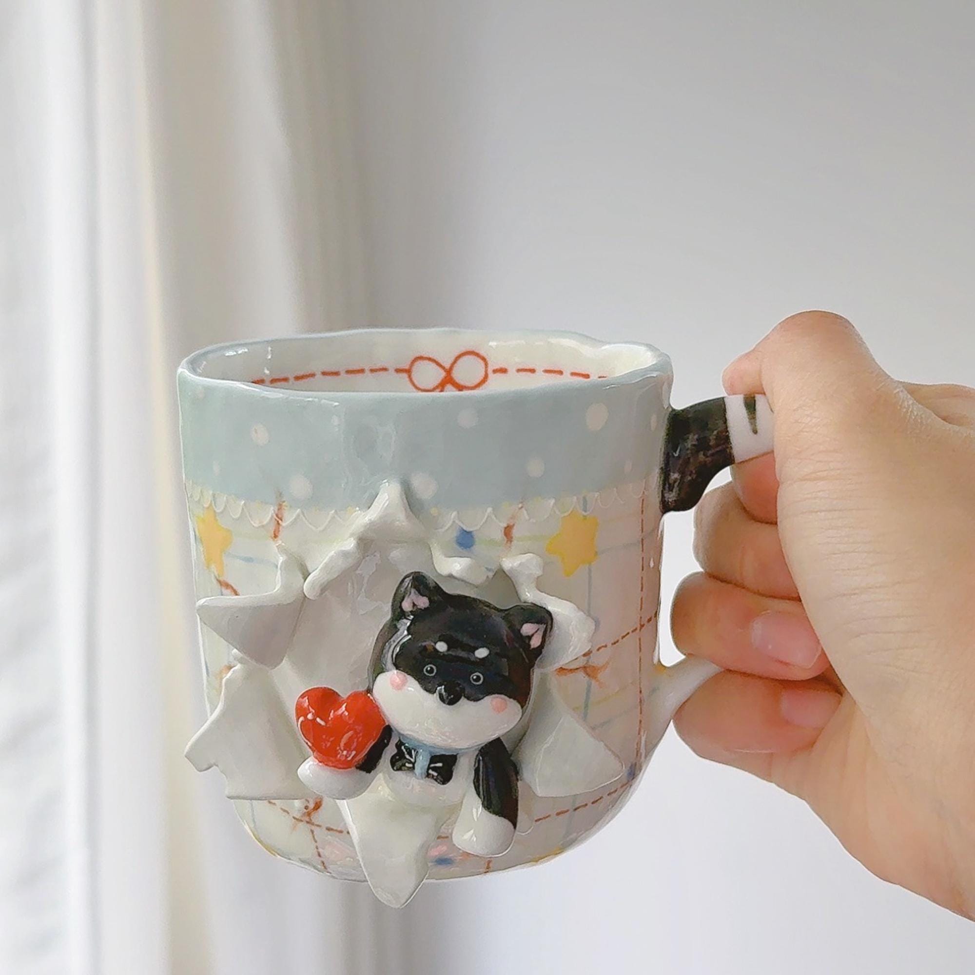 Personalized Cute Pet Coffee Mug Cat&Dog Figurine Birthday Gift Custom Handmade Cartoon Pottery Mug Handpainted 3D Beer Hot Chocoolate Cup
