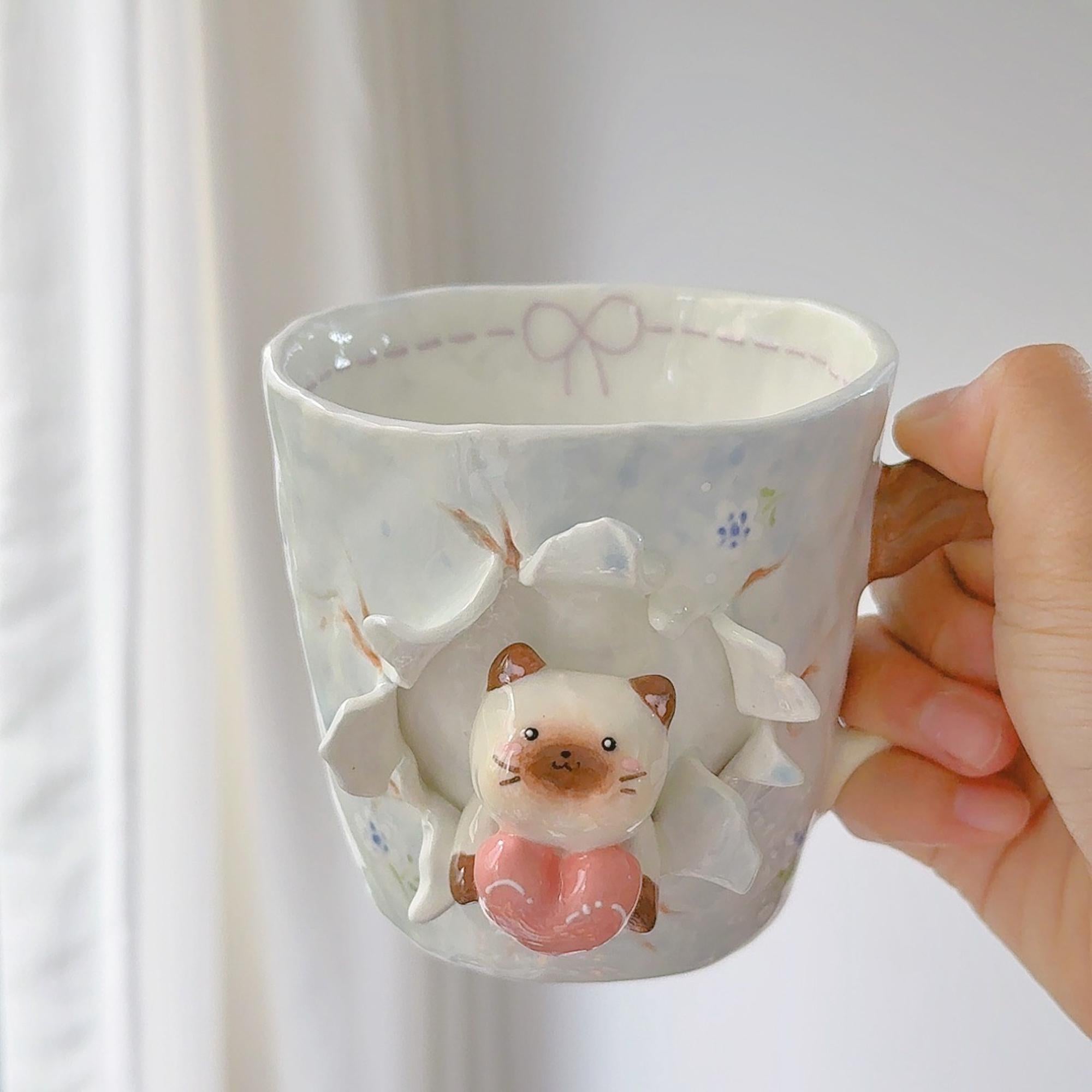 Personalized Cute Pet Coffee Mug Cat&Dog Figurine Birthday Gift Custom Handmade Cartoon Pottery Mug Handpainted 3D Beer Hot Chocoolate Cup