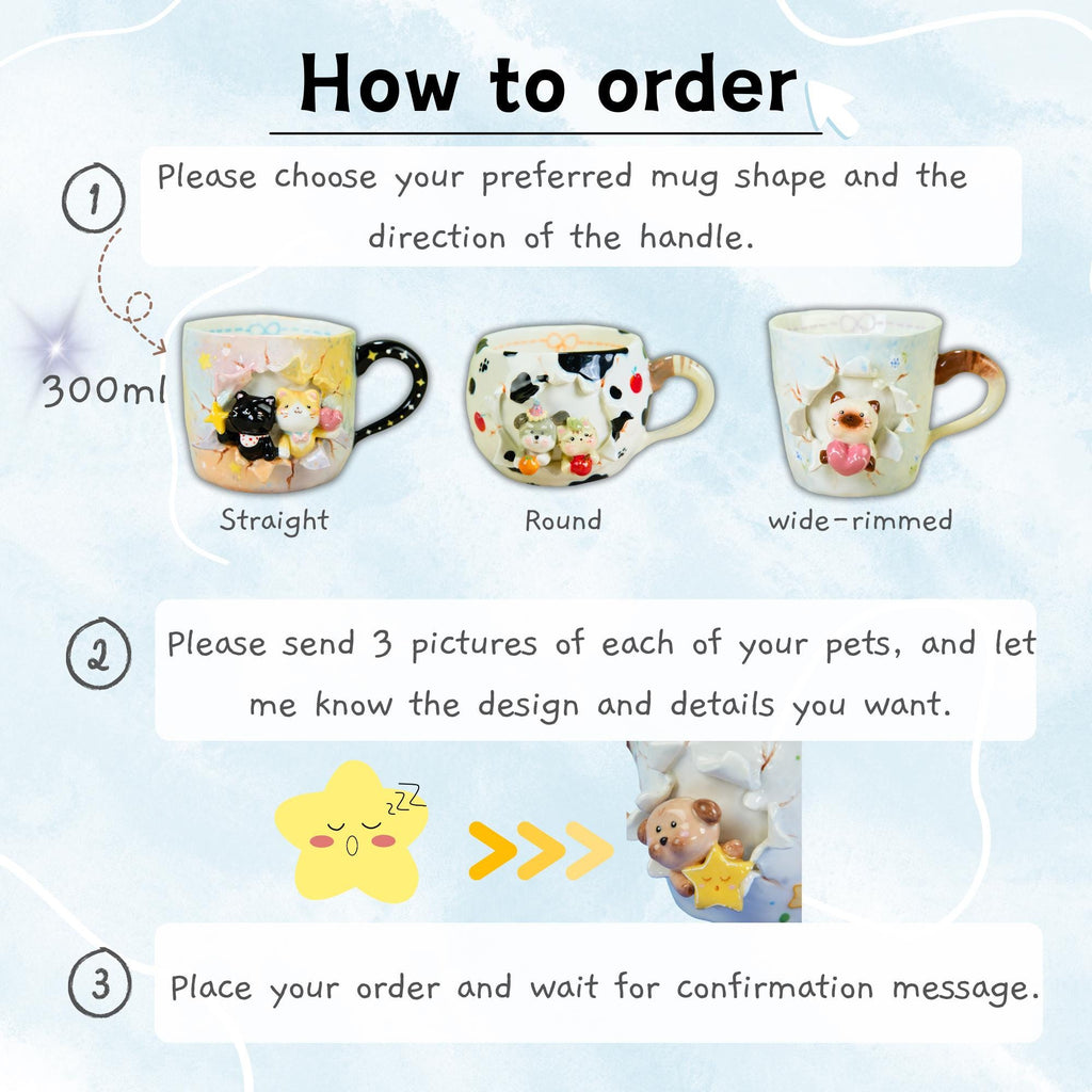 Custom Cute Pet Mug Kawaii Whimsical Dog Ceramic Cup Personalized 3D Handmade Cat Mugs Animal Y2K Anime Unique Pet Lovers Chirstmas Gift