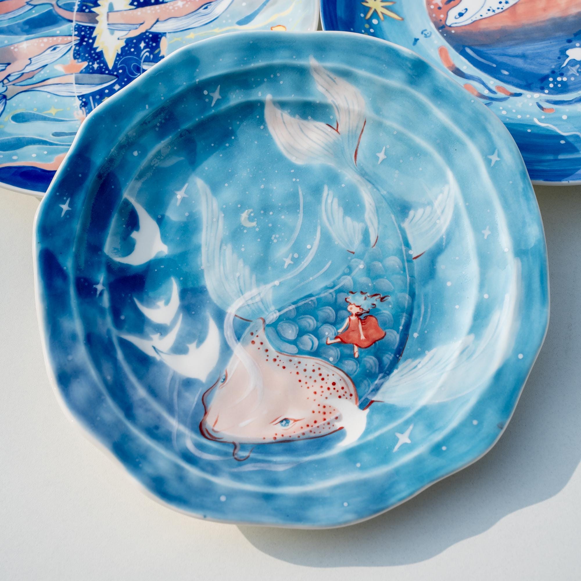 Ocean Adventure Ceramic Plate | Handpainted Blue Decorative Tray | Whimsical Gift for Her | Perfect for Serving Pasta, Salad, Ice Cream, etc