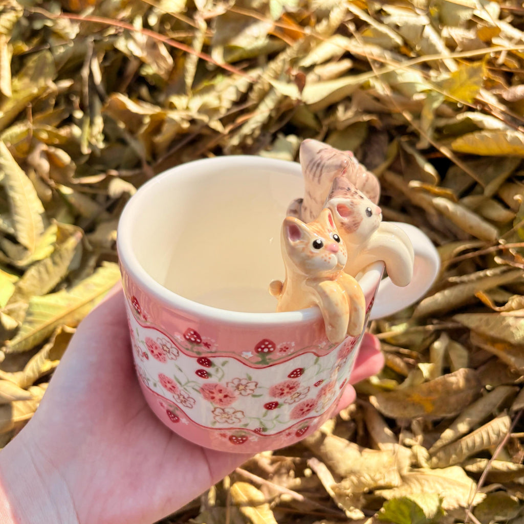 Custom Strawberry Pet Mug 350ml Personalized Pink Flower Pet Handmade Coffee Mug Adroable Whmiscal Cat Mug Housewarming Gift for Dog Lover