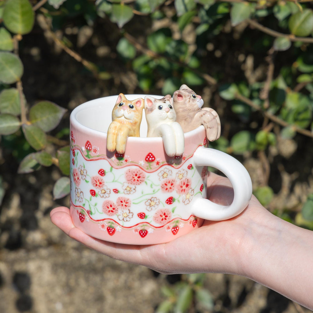 Custom Strawberry Pet Mug 350ml Personalized Pink Flower Pet Handmade Coffee Mug Adroable Whmiscal Cat Mug Housewarming Gift for Dog Lover