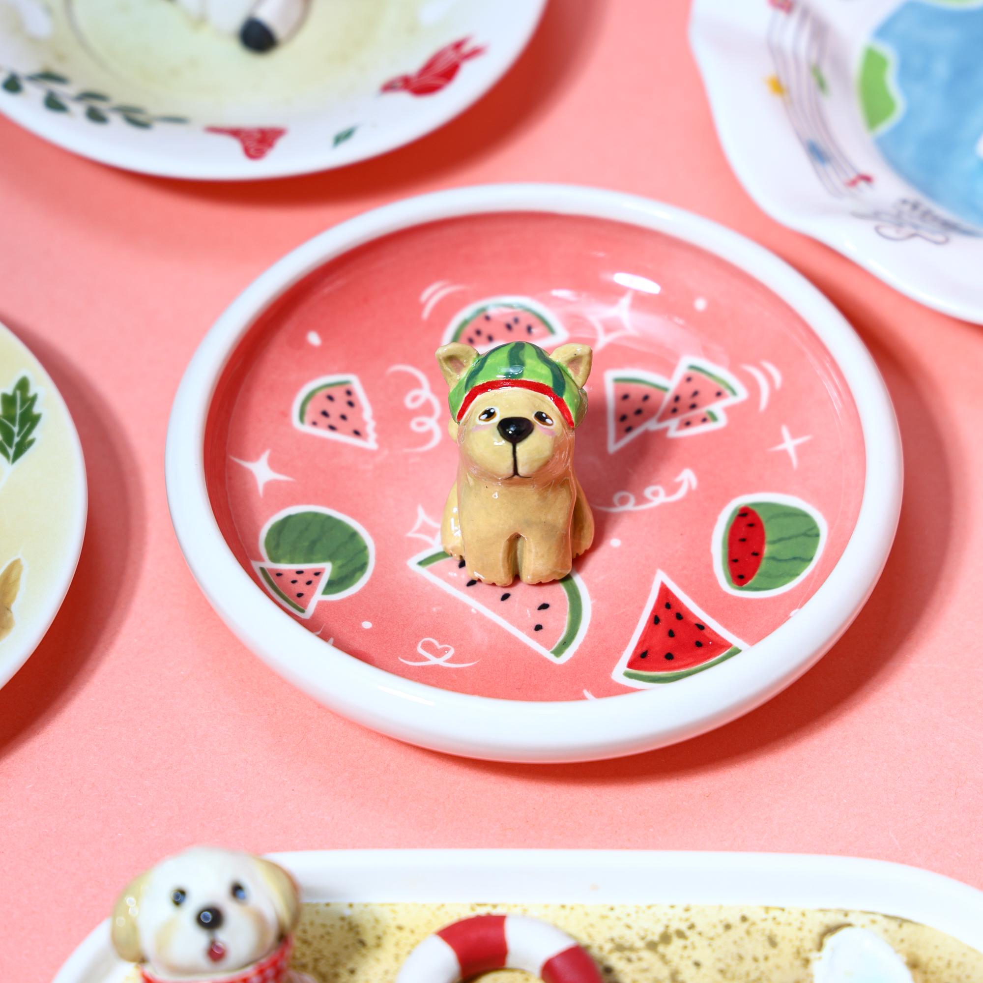 Custom Pet Ring Dish Fruit Strawberry Watermelon Forest Pet Figurine Ceramic Jewelry Holder Personalized Pet Lover Gift Handmade Cute Dish