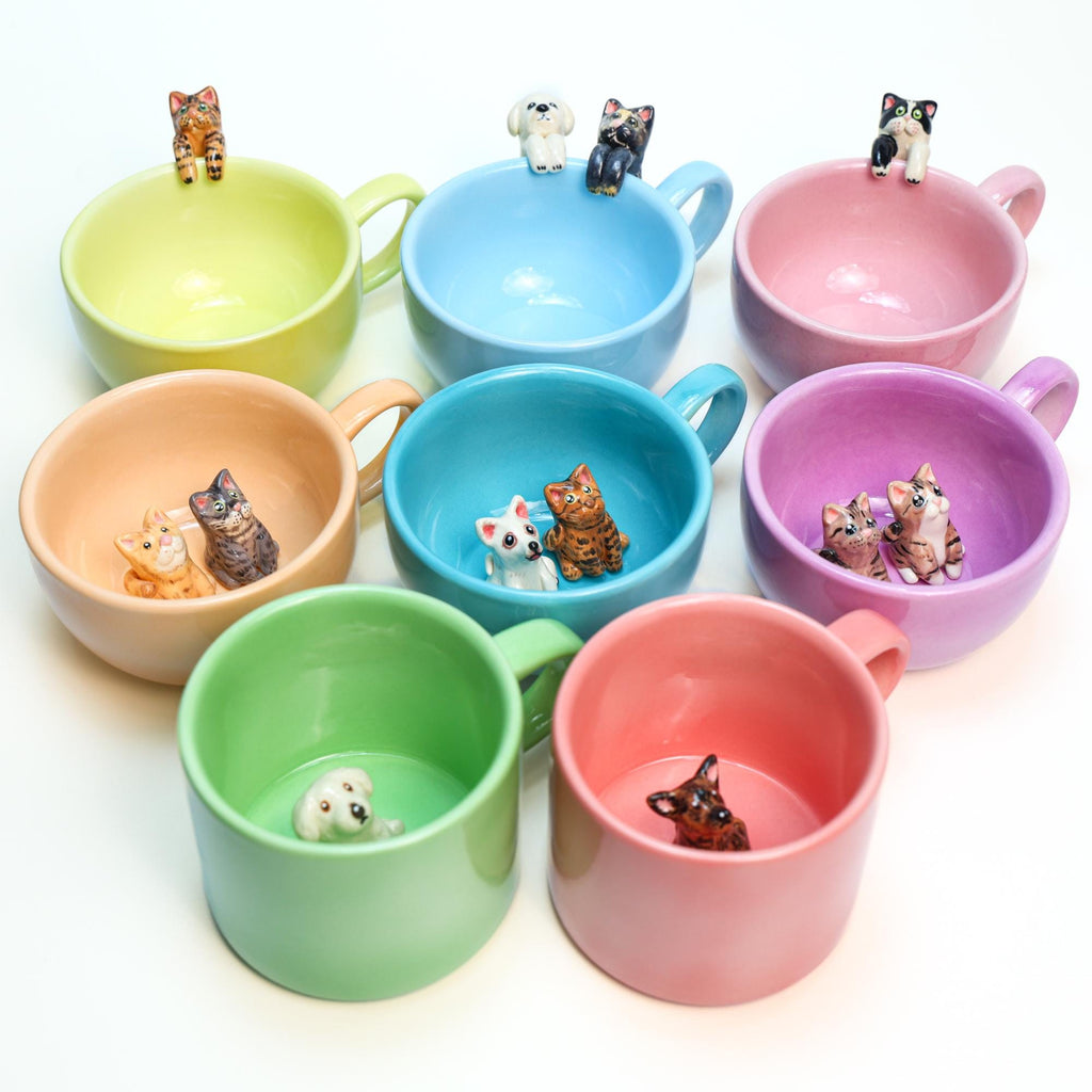30 Colors Custom 3D Pet Mug Personalized Cat Dog Hidden inside Coffee Mug Handmade Cute Figurine Colorful Ceramic Cup Special Gift for Lover