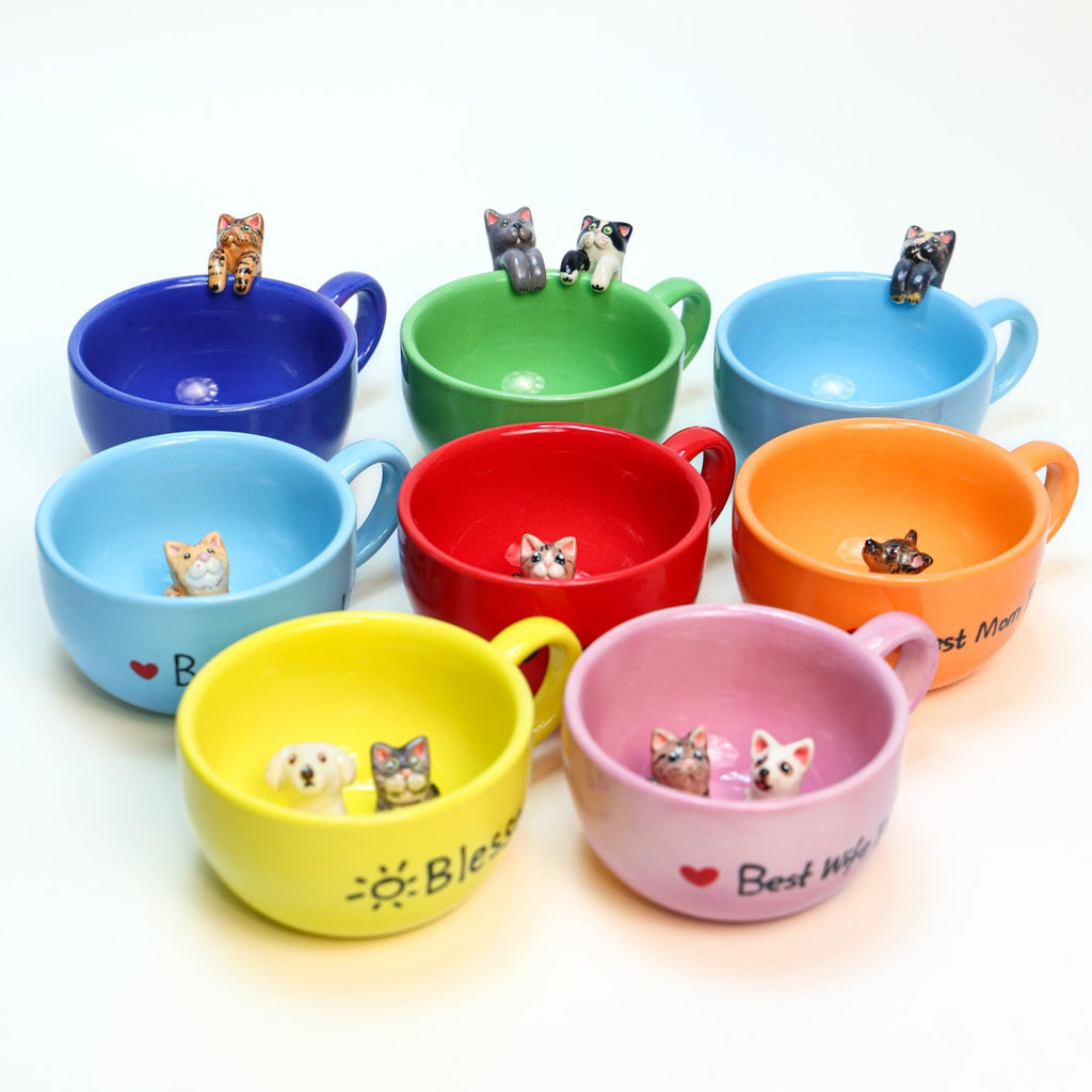 30 Colors Custom 3D Pet Mug Personalized Cat Dog Hidden inside Coffee Mug Handmade Cute Figurine Colorful Ceramic Cup Special Gift for Lover