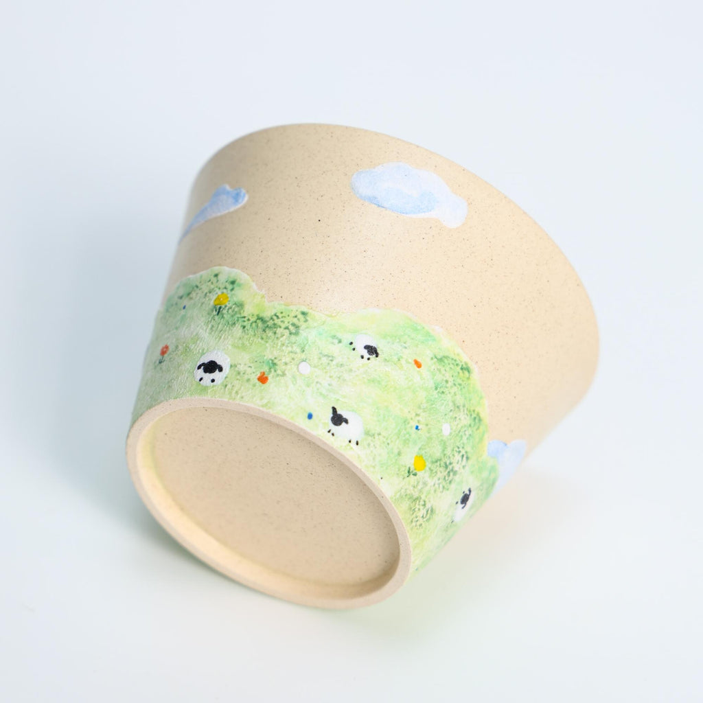 Whimiscal Ceramic Sheep Bowl Handmade Cottagecore Sky Grass Field Pottery Cup Handmade Cute Espresso Mug Housewarming gift Fairycore Mug Y2K