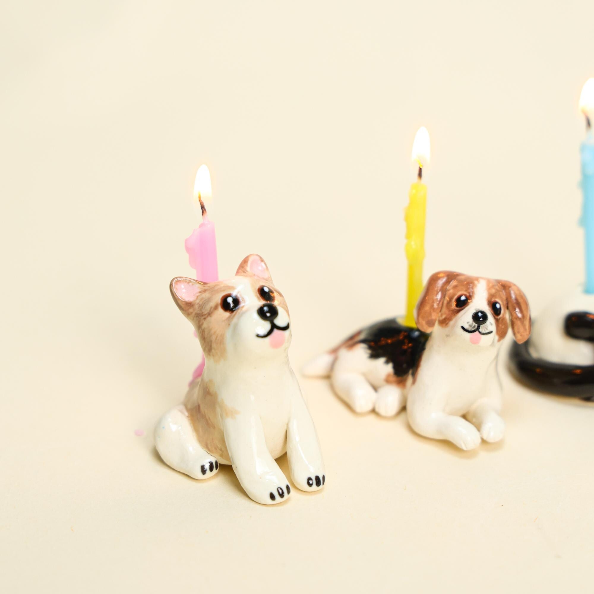 Custom Pet Cake Topper Personalized Ceramic Dog Candle Holder Birthday Cake Gift Handmade Figurine Handpainted Collectable Heirloom Art Y2k