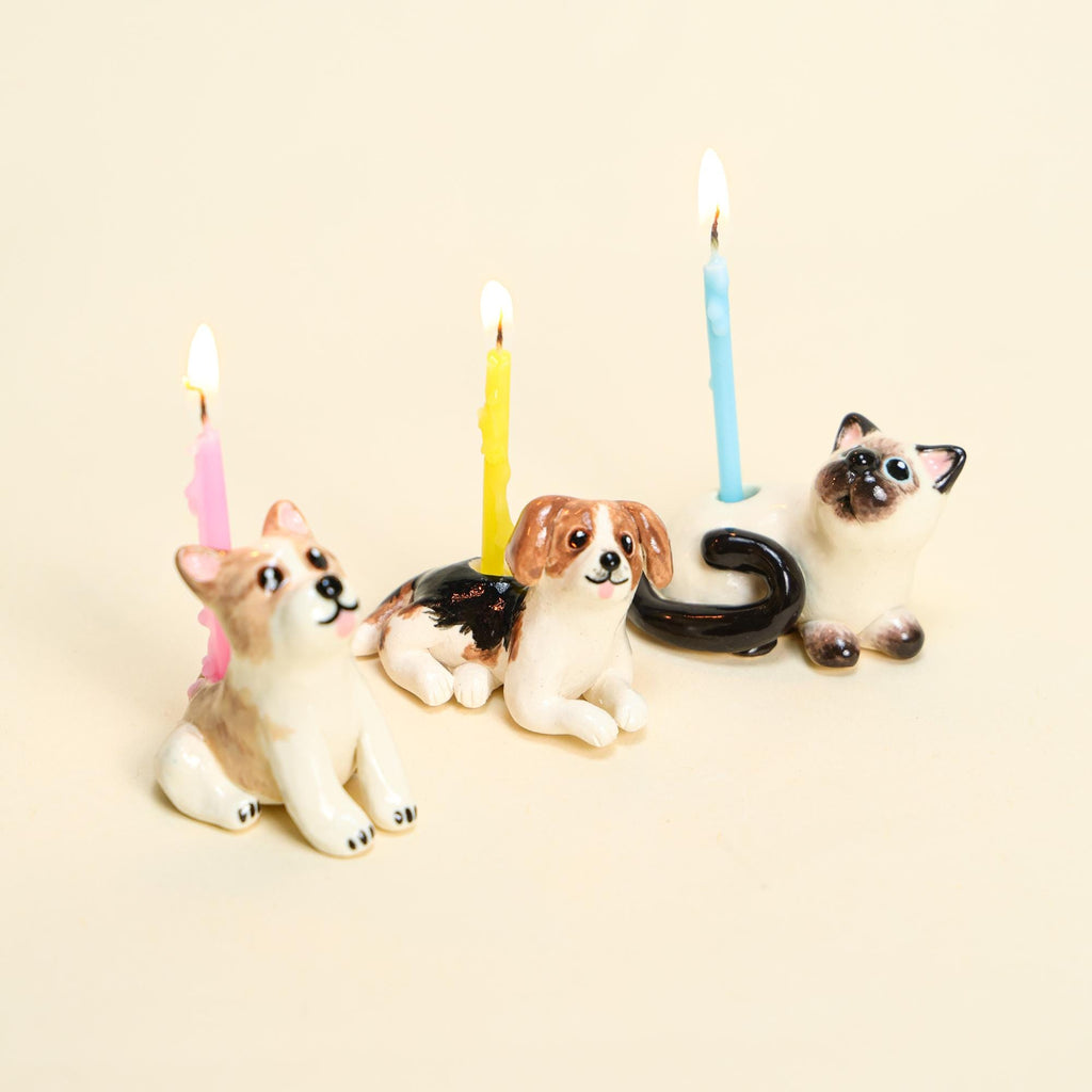 Custom Pet Cake Topper Personalized Ceramic Dog Candle Holder Birthday Cake Gift Handmade Figurine Handpainted Collectable Heirloom Art Y2k