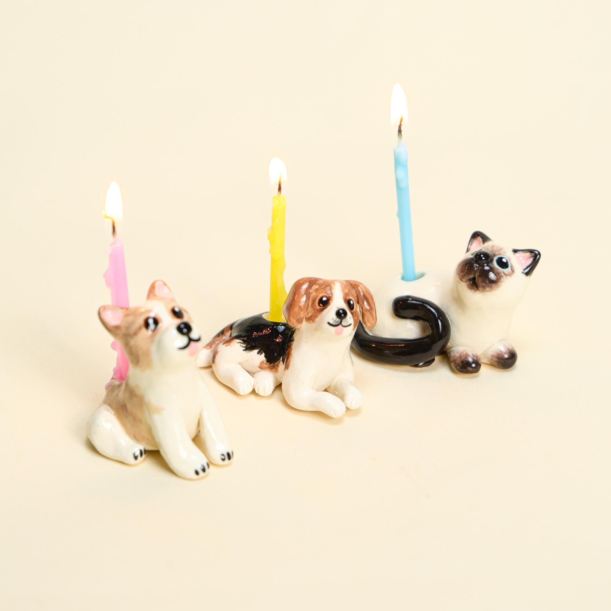Custom Pet Cake Topper Personalized Ceramic Dog Candle Holder Birthday Cake Gift Handmade Figurine Handpainted Collectable Heirloom Art Y2k