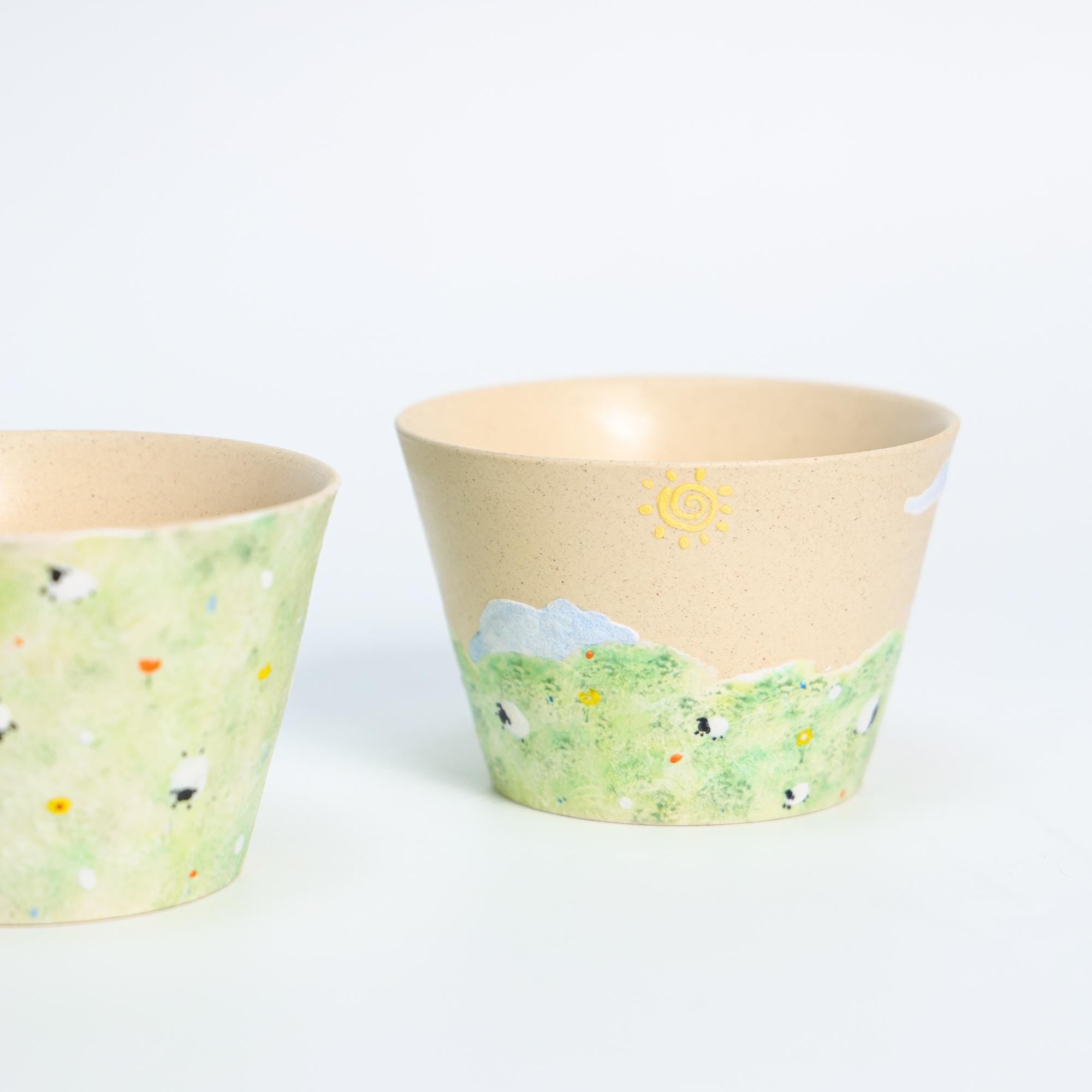 Whimiscal Ceramic Sheep Bowl Handmade Cottagecore Sky Grass Field Pottery Cup Handmade Cute Espresso Mug Housewarming gift Fairycore Mug Y2K