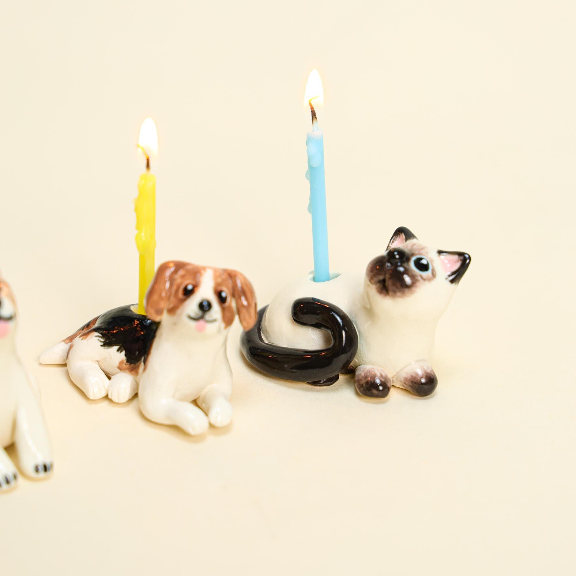 Custom Pet Cake Topper Personalized Ceramic Dog Candle Holder Birthday Cake Gift Handmade Figurine Handpainted Collectable Heirloom Art Y2k