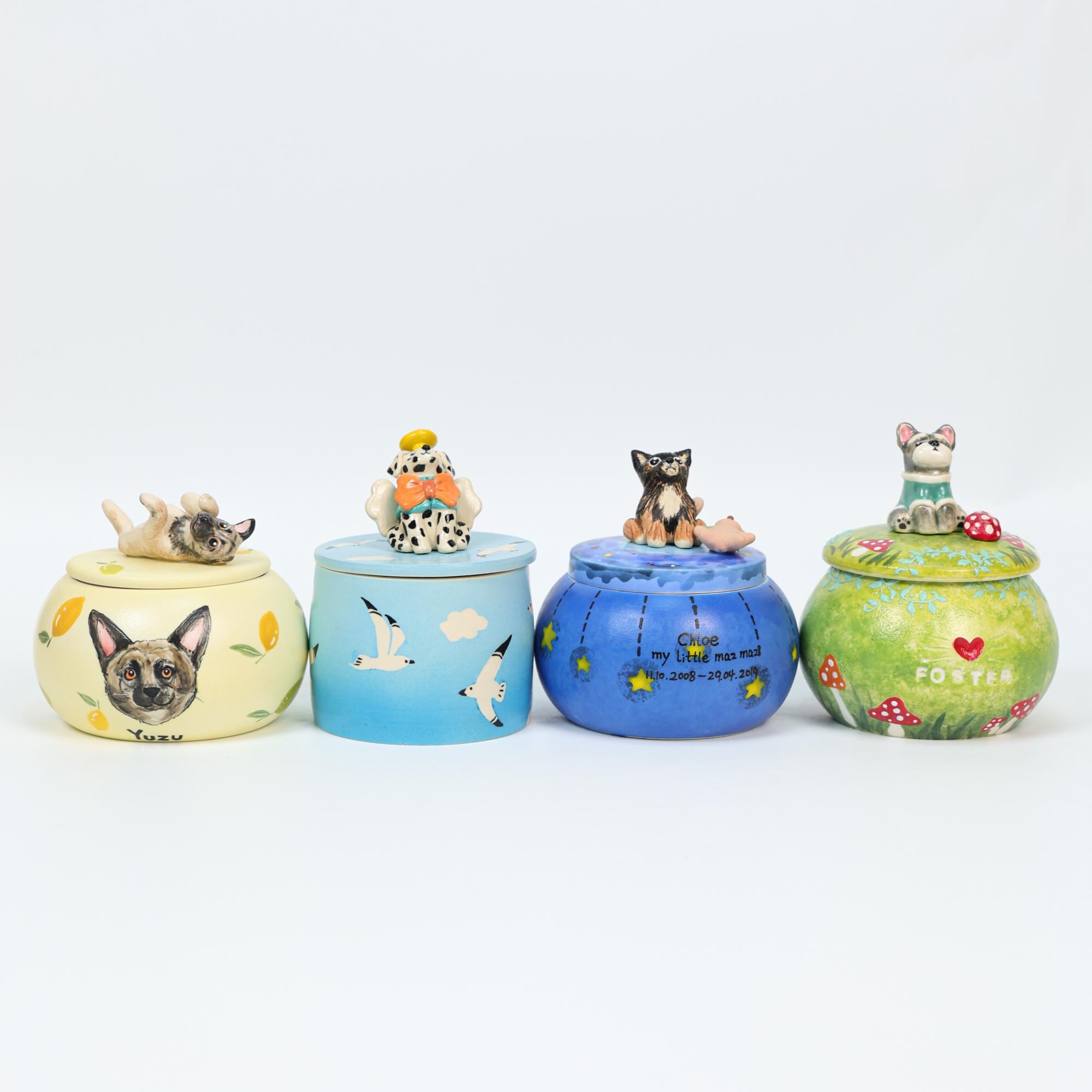Custom Ceramic Pet Urn Handmade Forget me not pet Urn Cat urn Dog urn Ceramic Cat Jar Ceramic Urn for Ashes Handpainted Cat Urn Keepsake Urn