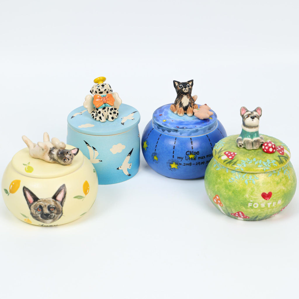Custom Ceramic Pet Urn Handmade Forget me not pet Urn Cat urn Dog urn Ceramic Cat Jar Ceramic Urn for Ashes Handpainted Cat Urn Keepsake Urn