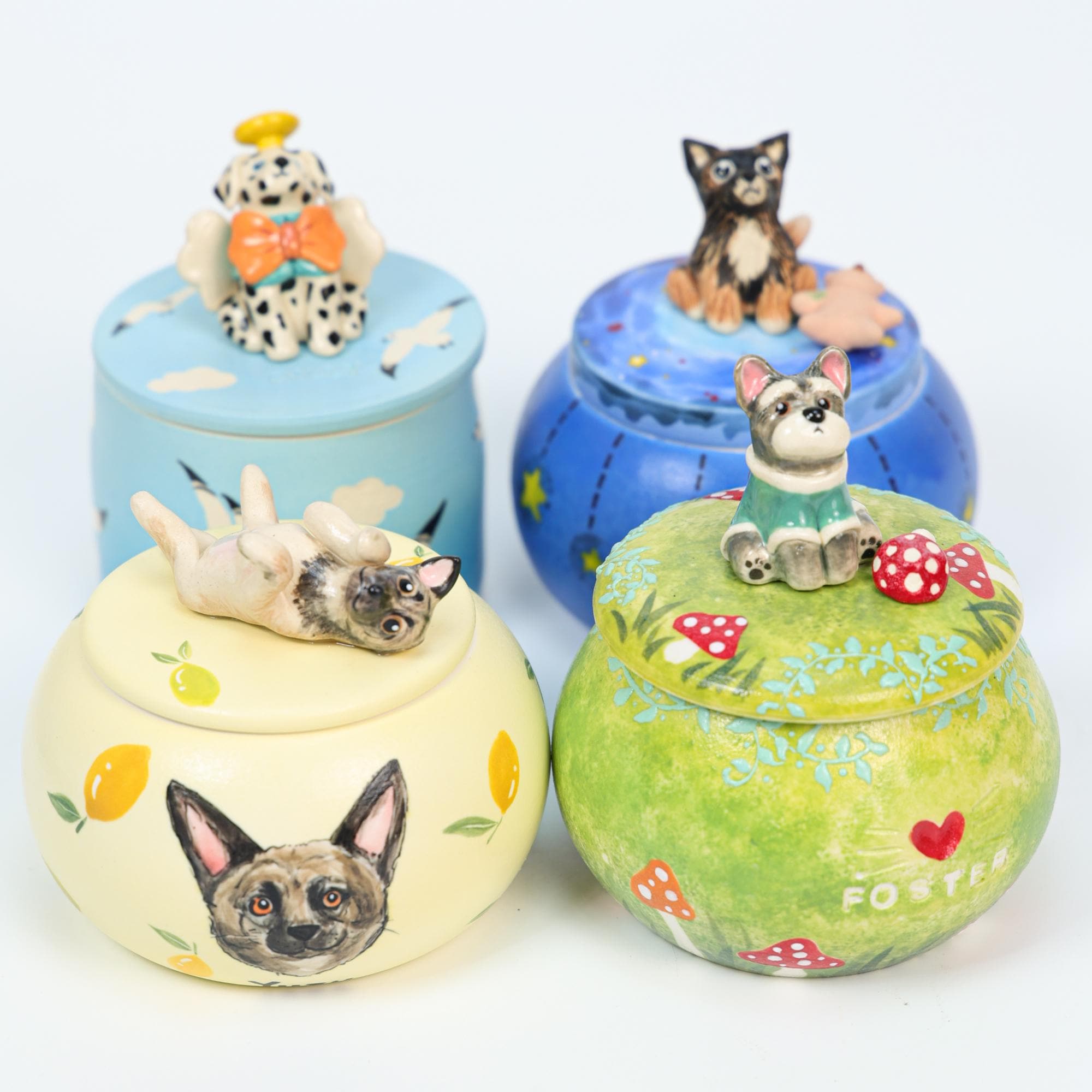 Custom Ceramic Pet Urn Handmade Forget me not pet Urn Cat urn Dog urn Ceramic Cat Jar Ceramic Urn for Ashes Handpainted Cat Urn Keepsake Urn