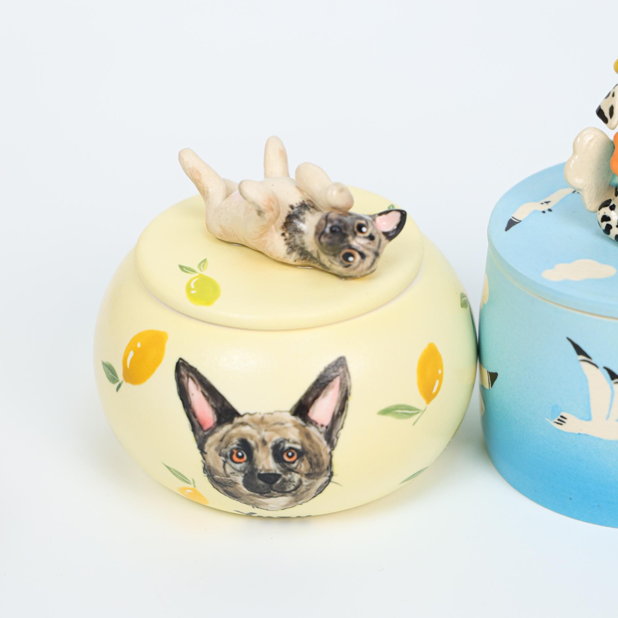 Custom Ceramic Pet Urn Handmade Forget me not pet Urn Cat urn Dog urn Ceramic Cat Jar Ceramic Urn for Ashes Handpainted Cat Urn Keepsake Urn