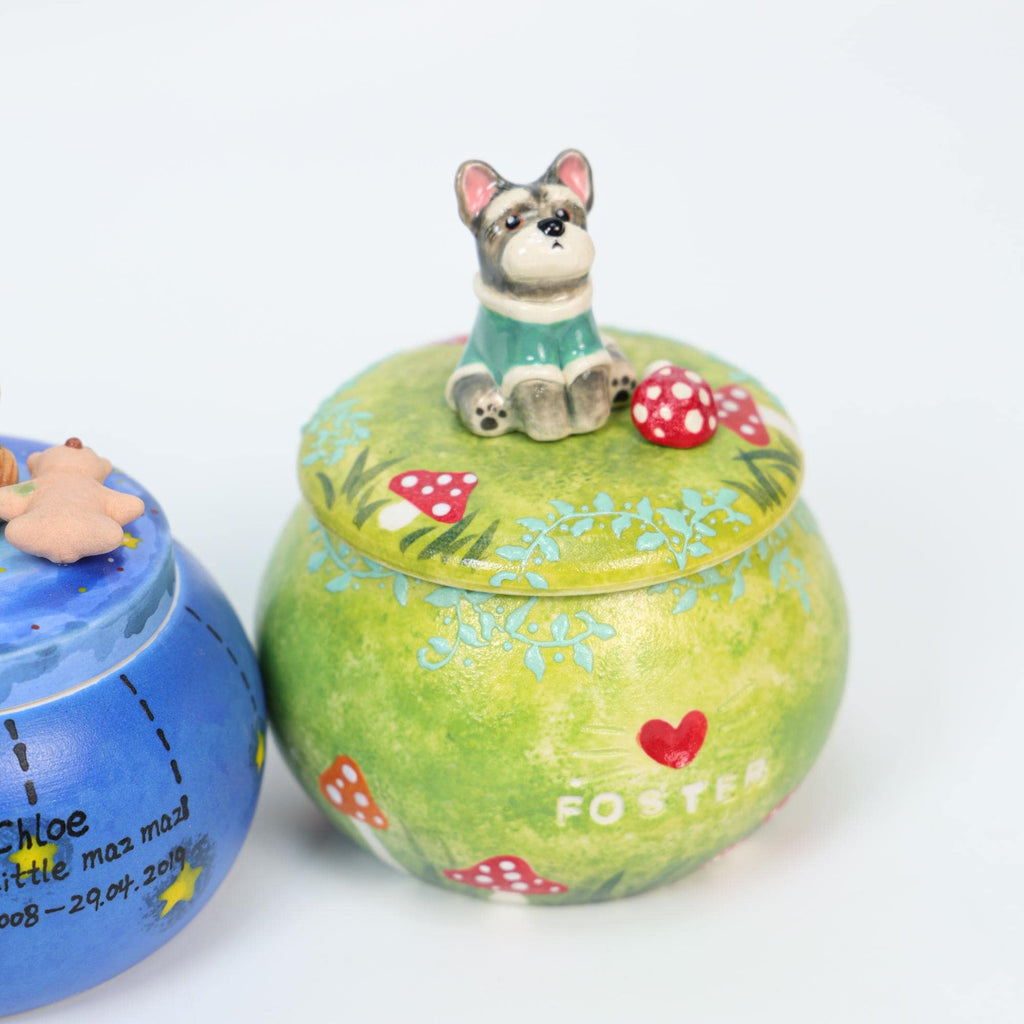 Custom Ceramic Pet Urn Handmade Forget me not pet Urn Cat urn Dog urn Ceramic Cat Jar Ceramic Urn for Ashes Handpainted Cat Urn Keepsake Urn