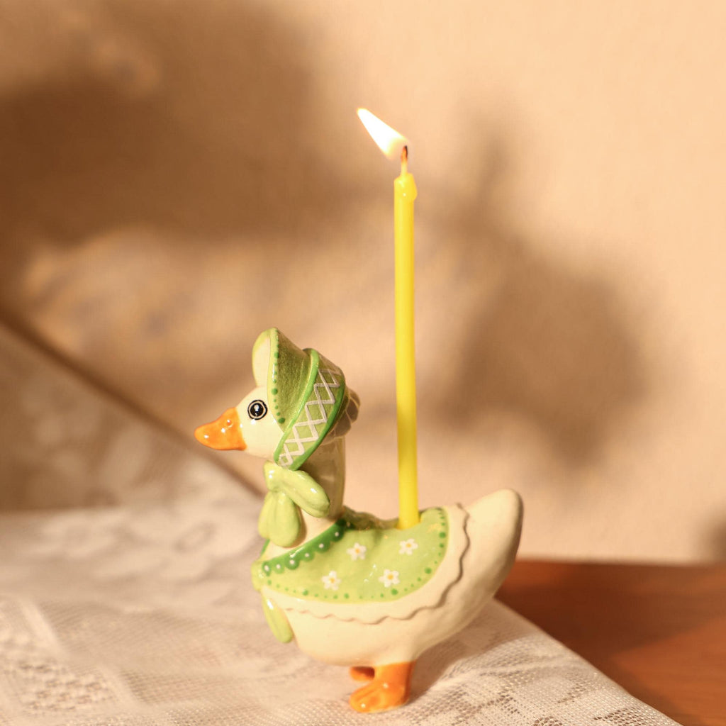Green Bonnet Goose Candlde Holder Handmade Goose Lady Farmhouse Decor Cottagecore Ceramic Animal Taper Candler Holder Vintage Style Gift Y2K