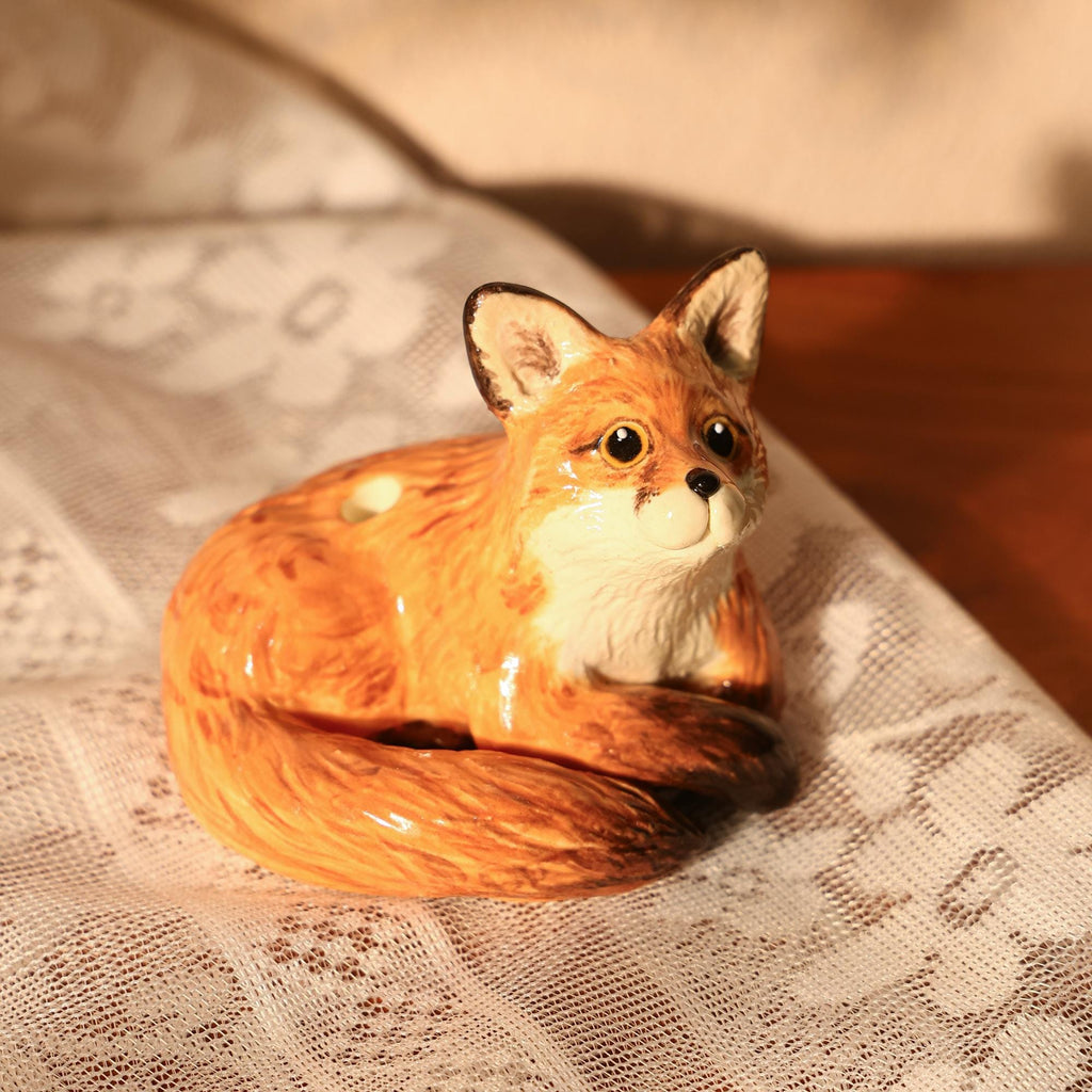 Whimsical Vintage Ceramic Fox Candle Holder - Woodland Animal Cake Topper - Handmade Fox Figurine for Birthday Party Handemade Forest Decor