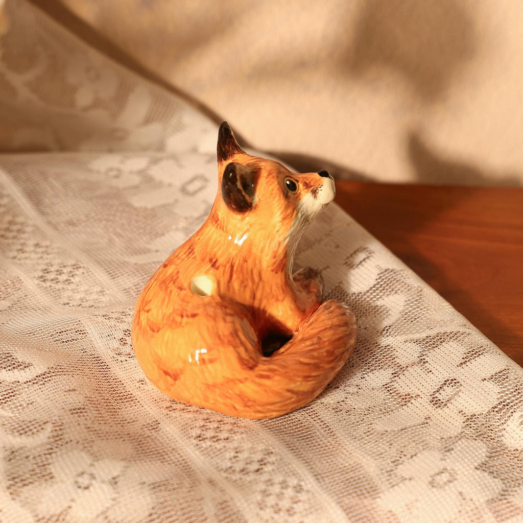 Whimsical Vintage Ceramic Fox Candle Holder - Woodland Animal Cake Topper - Handmade Fox Figurine for Birthday Party Handemade Forest Decor
