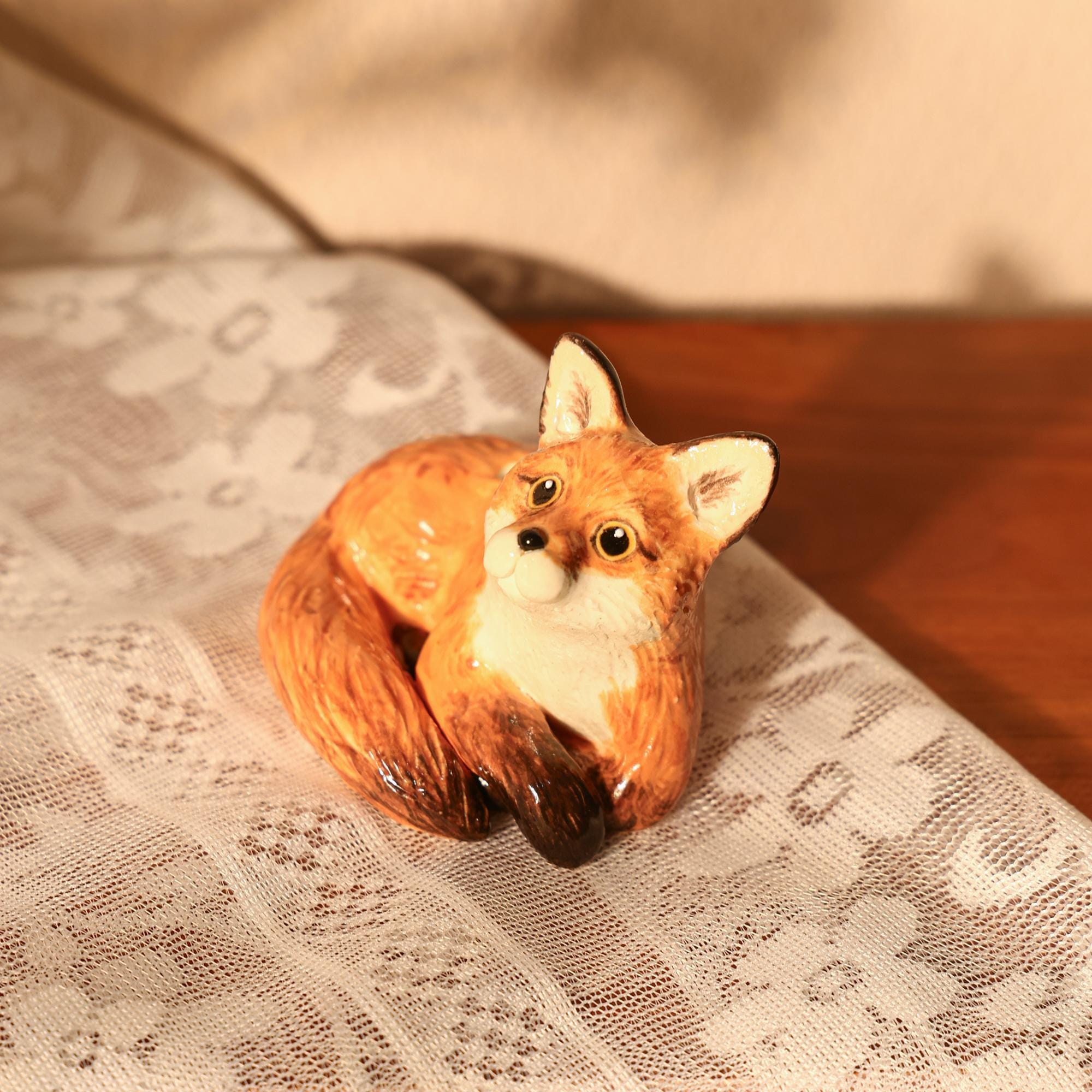 Whimsical Vintage Ceramic Fox Candle Holder - Woodland Animal Cake Topper - Handmade Fox Figurine for Birthday Party Handemade Forest Decor