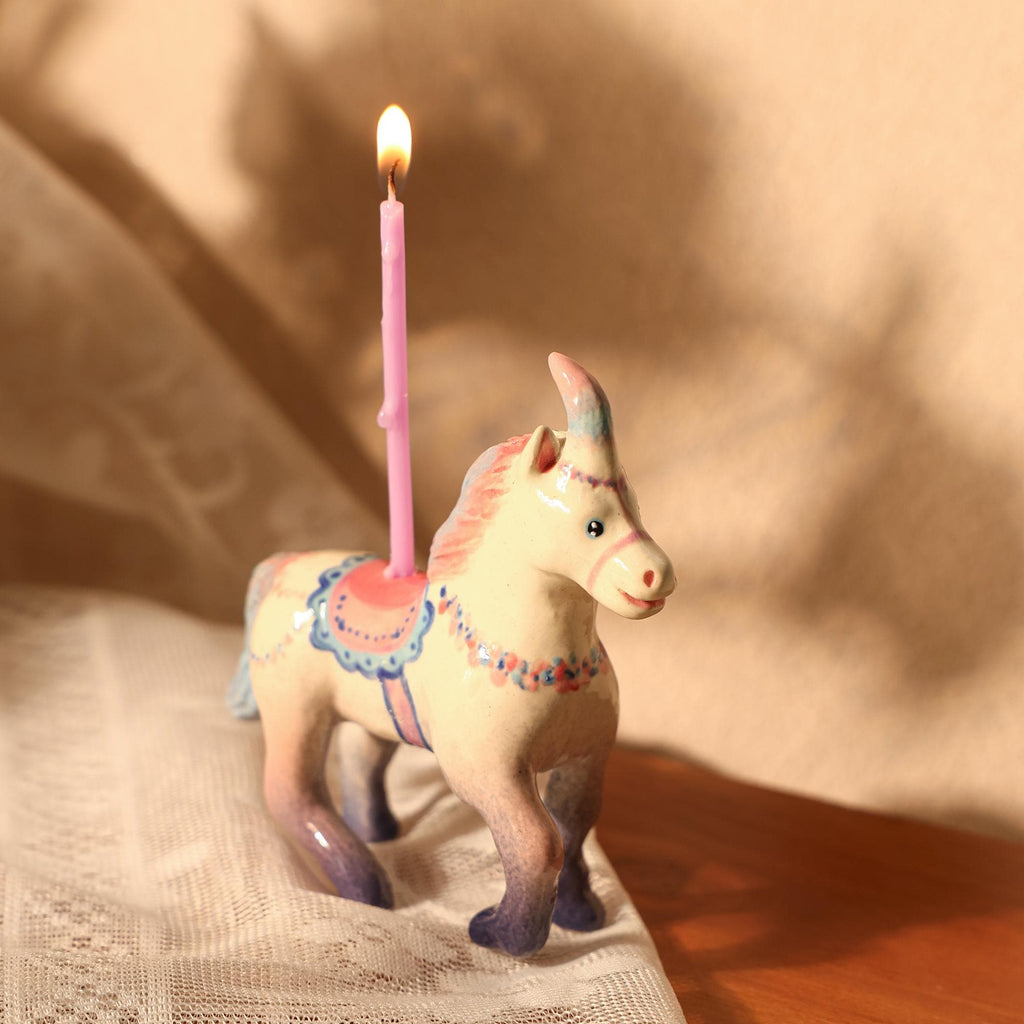Handmade Ceramic Unicorn Cake Candle Holder - Cute Unicorn with Pastel Party Hat, Unique Cake Topper for Birthdays and Special Occasions