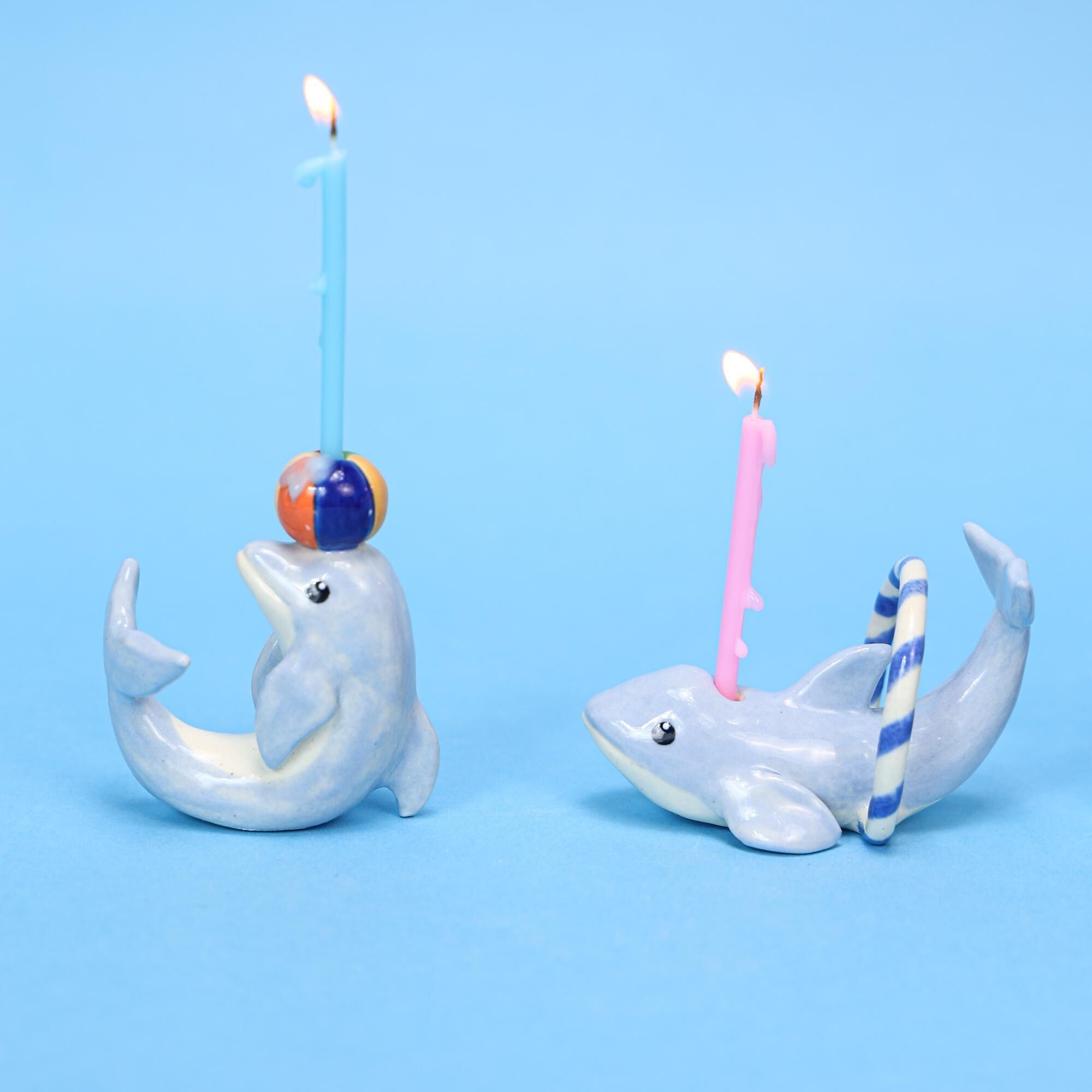 Custom Animal Birthday Cake Topper Personalized Orca Sea Dolphin Candle Holder Ceramic Figurine Kid Party Ocean Decor Houswarming Gift Y2K