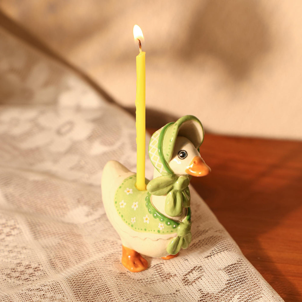 Green Bonnet Goose Candlde Holder Handmade Goose Lady Farmhouse Decor Cottagecore Ceramic Animal Taper Candler Holder Vintage Style Gift Y2K