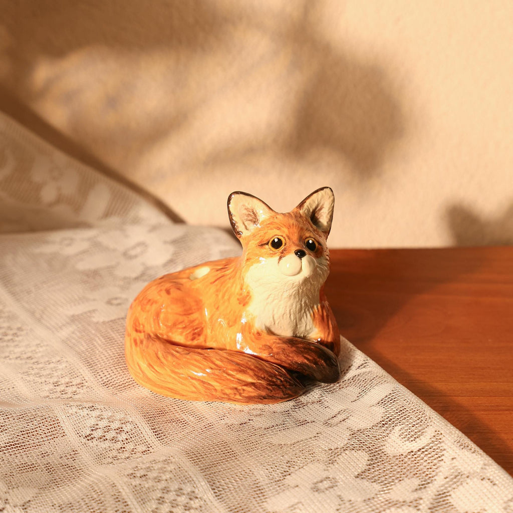 Whimsical Vintage Ceramic Fox Candle Holder - Woodland Animal Cake Topper - Handmade Fox Figurine for Birthday Party Handemade Forest Decor