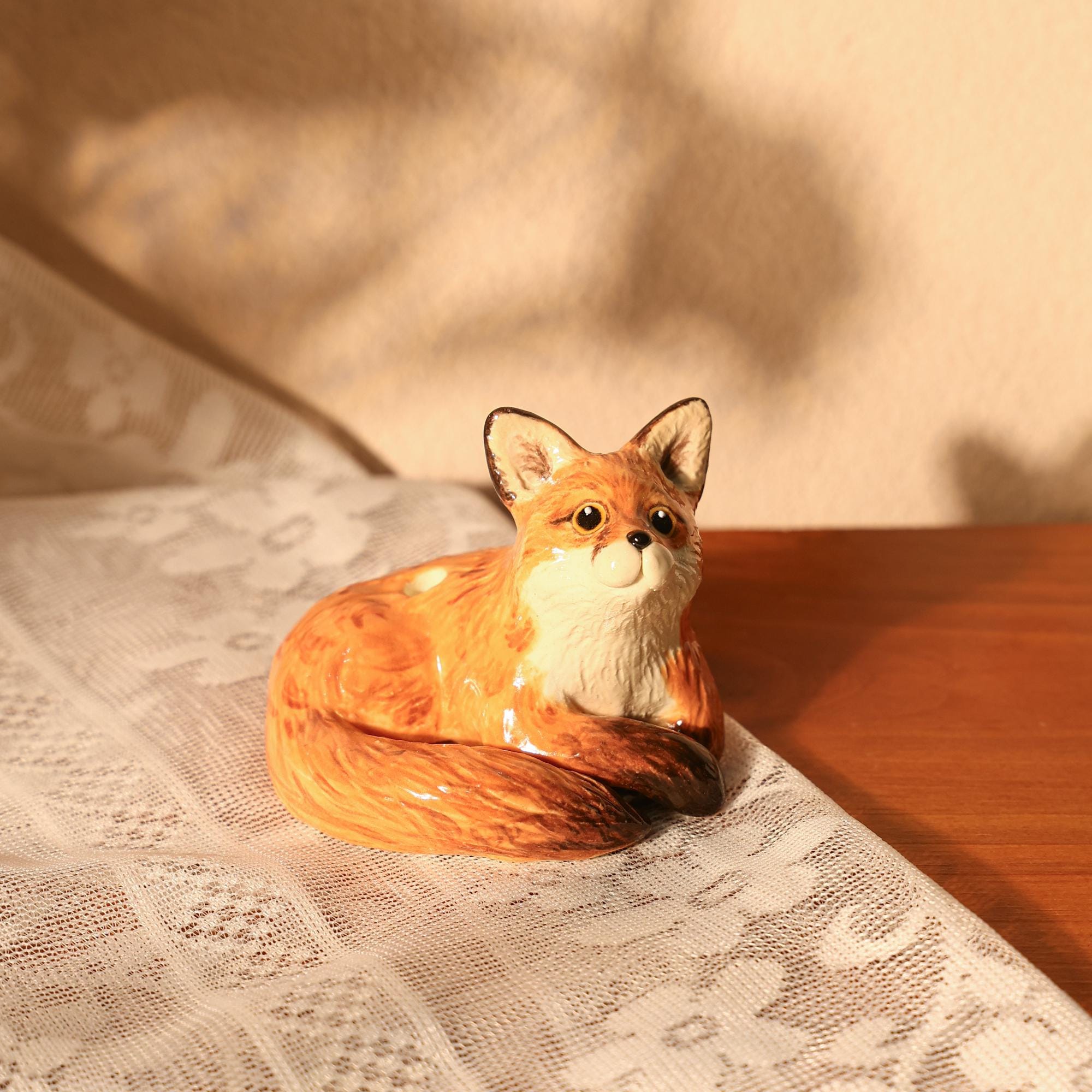 Whimsical Vintage Ceramic Fox Candle Holder - Woodland Animal Cake Topper - Handmade Fox Figurine for Birthday Party Handemade Forest Decor