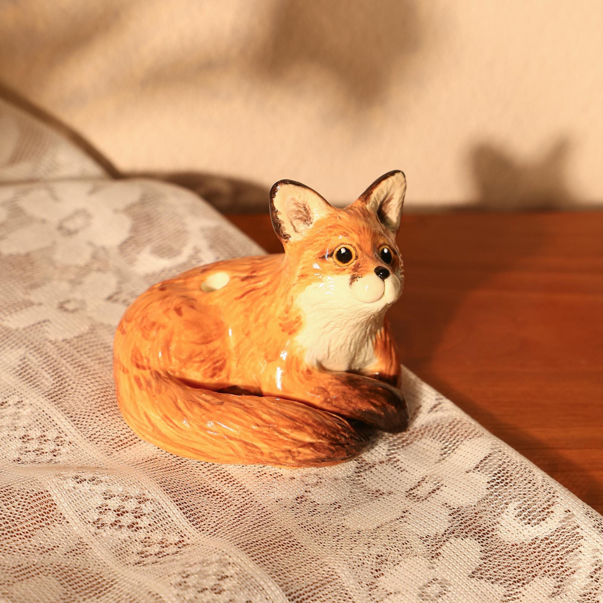 Whimsical Vintage Ceramic Fox Candle Holder - Woodland Animal Cake Topper - Handmade Fox Figurine for Birthday Party Handemade Forest Decor