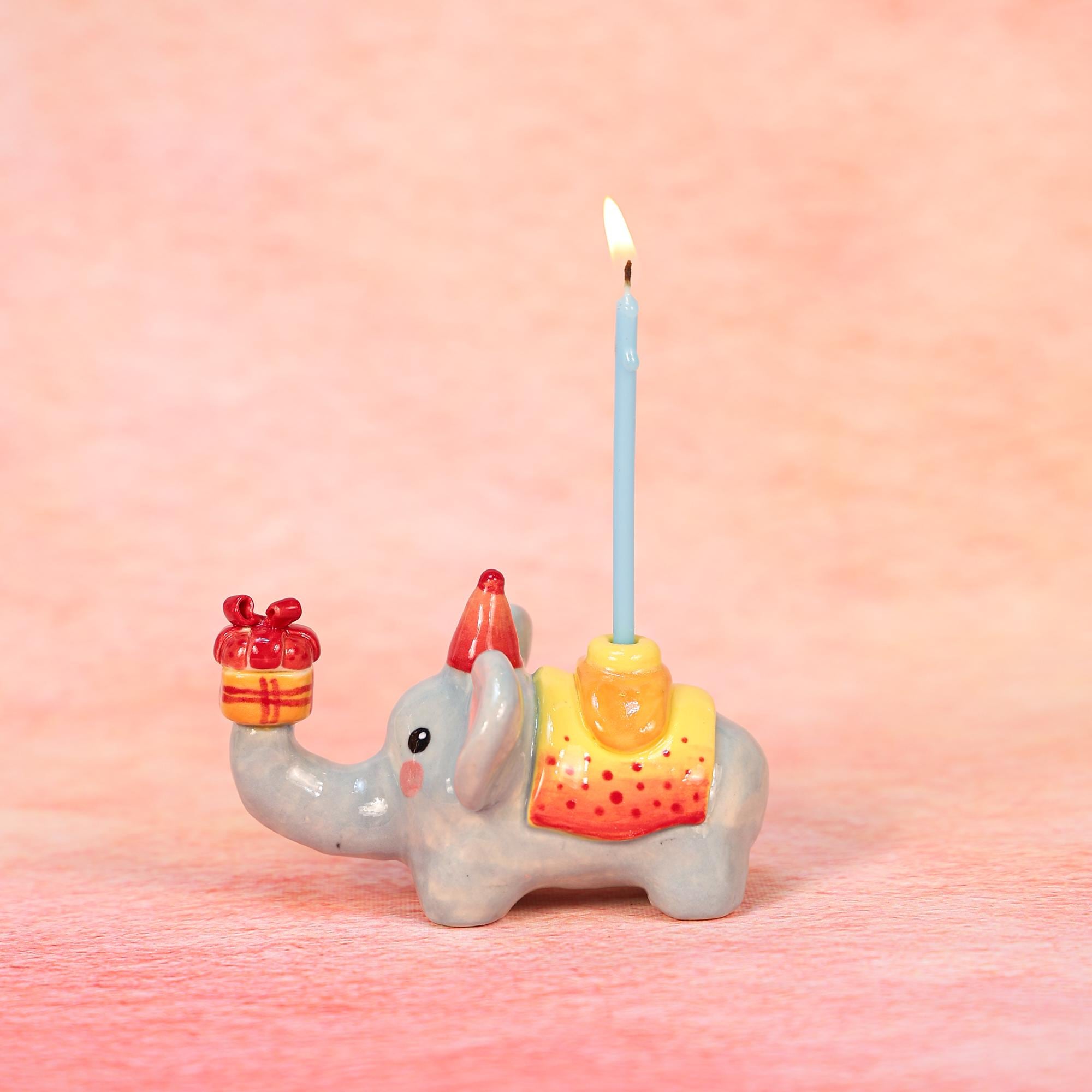 Elephant Candle Holder Cute Birthday Gift Elephant Figurine Kawaii Handmade Ceramic Home Decor Party Decoration Uniue Fun Gifts for Her