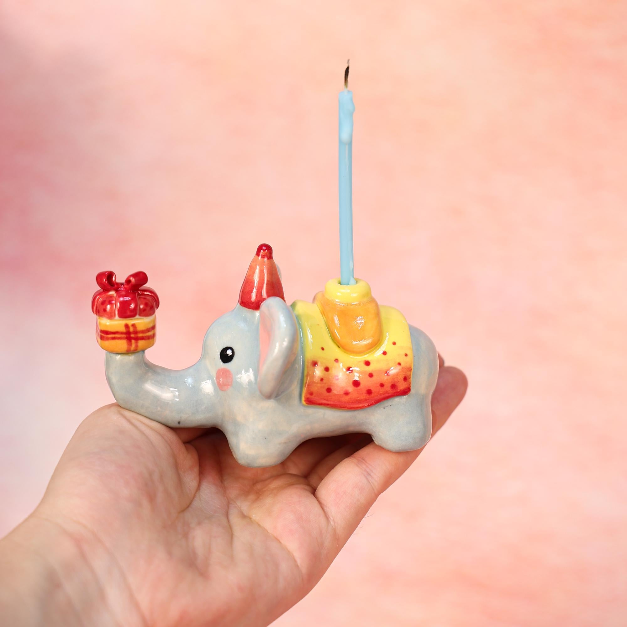 Elephant Candle Holder Cute Birthday Gift Elephant Figurine Kawaii Handmade Ceramic Home Decor Party Decoration Uniue Fun Gifts for Her