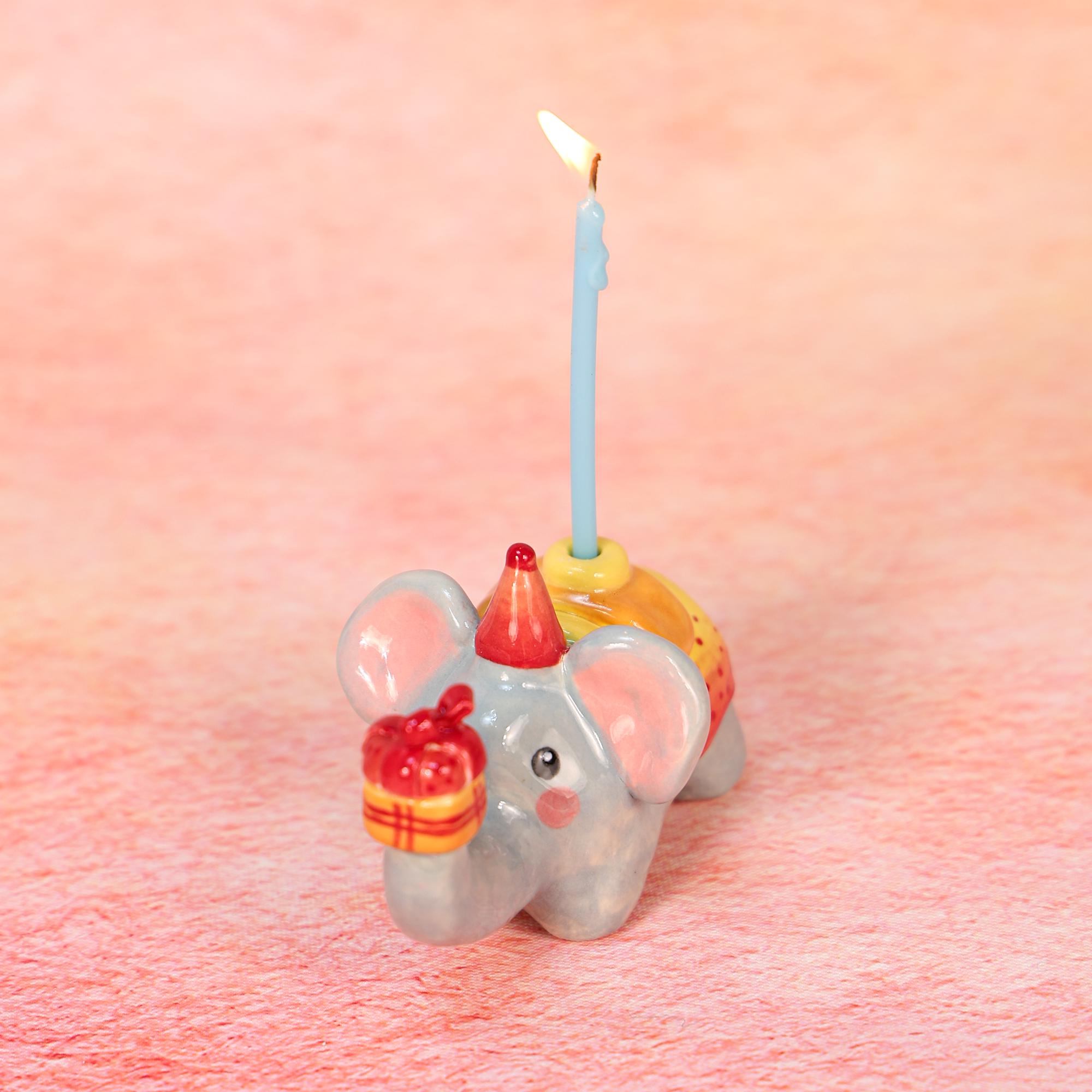 Elephant Candle Holder Cute Birthday Gift Elephant Figurine Kawaii Handmade Ceramic Home Decor Party Decoration Uniue Fun Gifts for Her