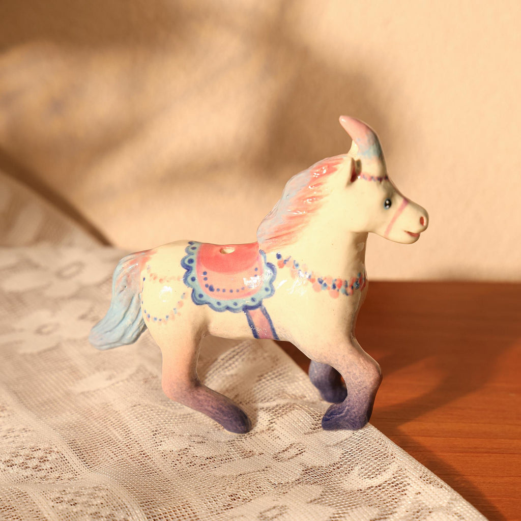 Handmade Ceramic Unicorn Cake Candle Holder - Cute Unicorn with Pastel Party Hat, Unique Cake Topper for Birthdays and Special Occasions