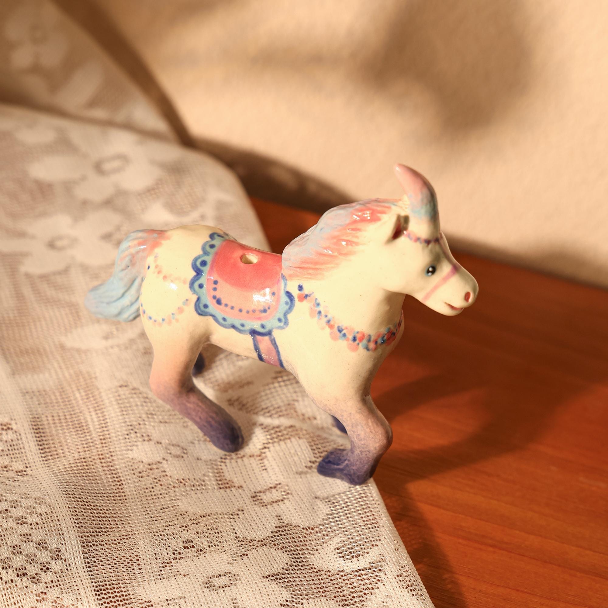 Handmade Ceramic Unicorn Cake Candle Holder - Cute Unicorn with Pastel Party Hat, Unique Cake Topper for Birthdays and Special Occasions