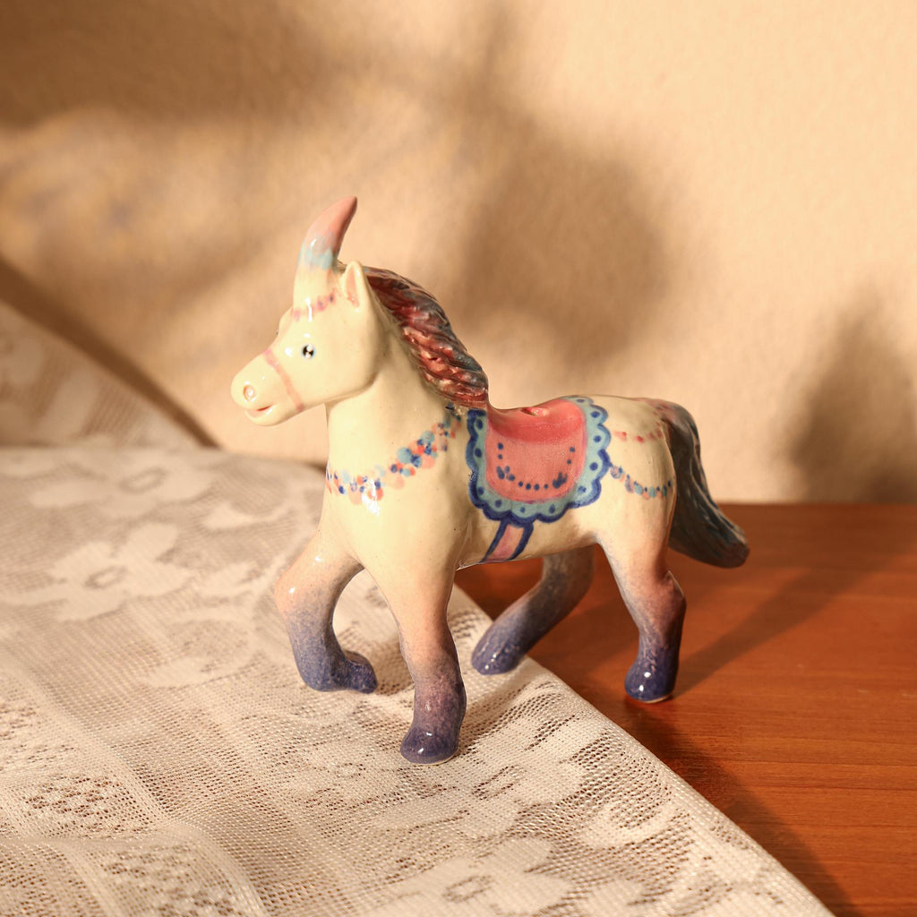 Handmade Ceramic Unicorn Cake Candle Holder - Cute Unicorn with Pastel Party Hat, Unique Cake Topper for Birthdays and Special Occasions