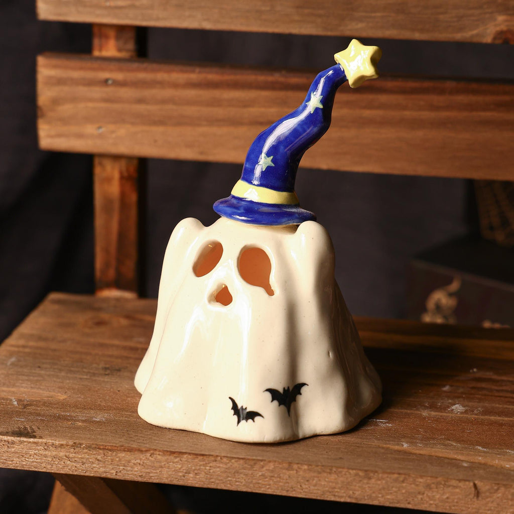 Handmade Wizard Hat Ceramic Ghost Incense Holder Candle Holder Halloween Gift Miniature Pottery Gift Incense Burner Spooky Tea Light Holder