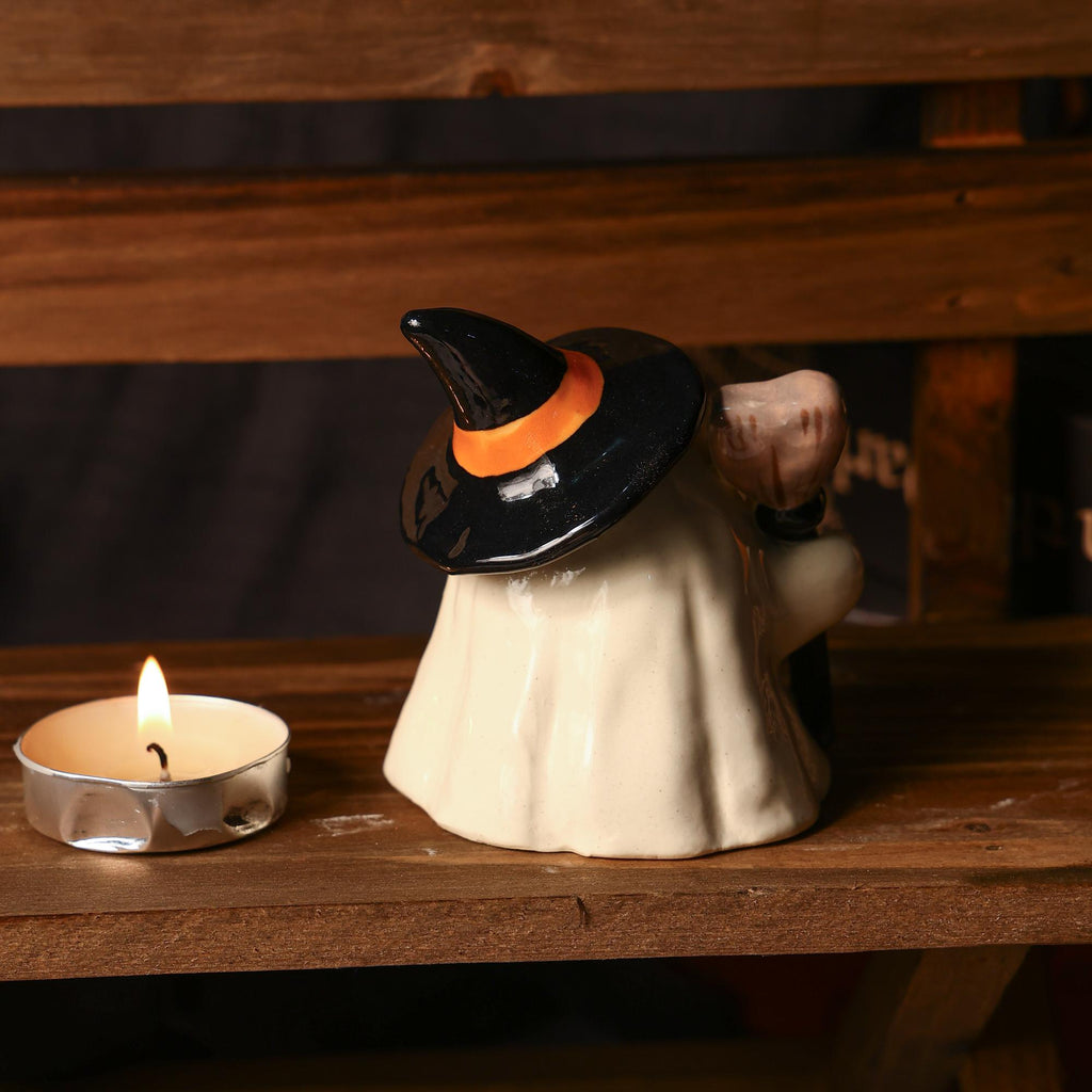 Hand Painted Witch Ghost Ceramic Figurine Tea Light Holder Halloween Candle Holder Unique Gift Table Decor Incense Burner Spooky Decoration