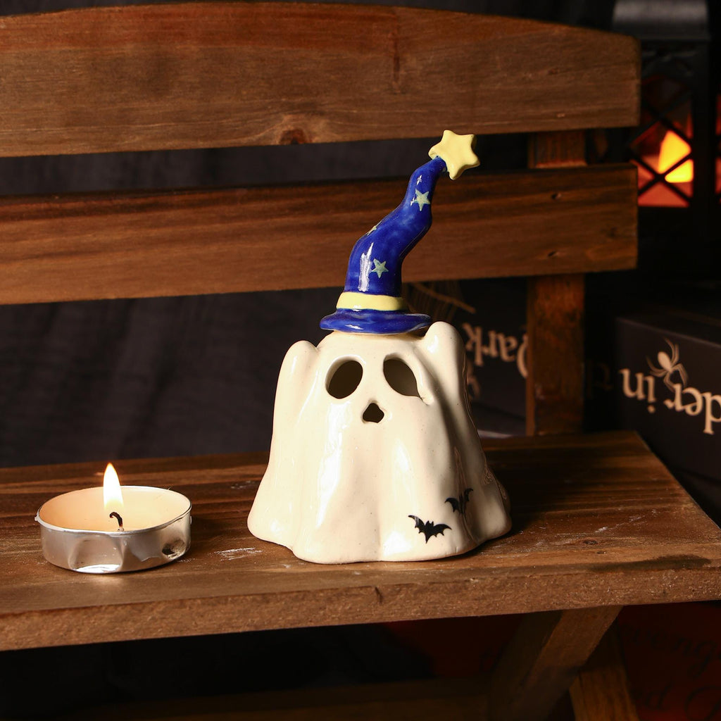 Handmade Wizard Hat Ceramic Ghost Incense Holder Candle Holder Halloween Gift Miniature Pottery Gift Incense Burner Spooky Tea Light Holder
